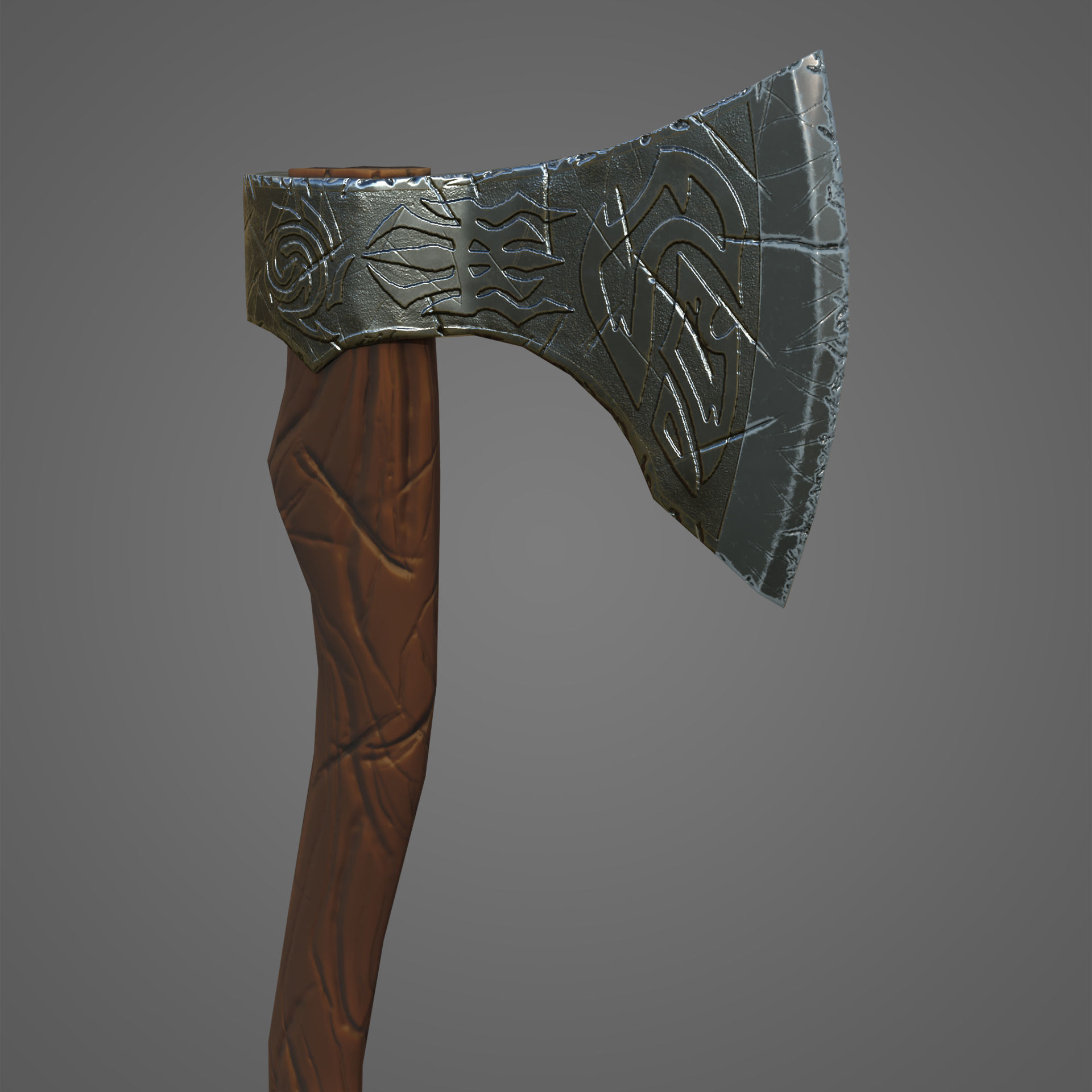 Low poly stylized hunter axe Low-poly 3D model_3