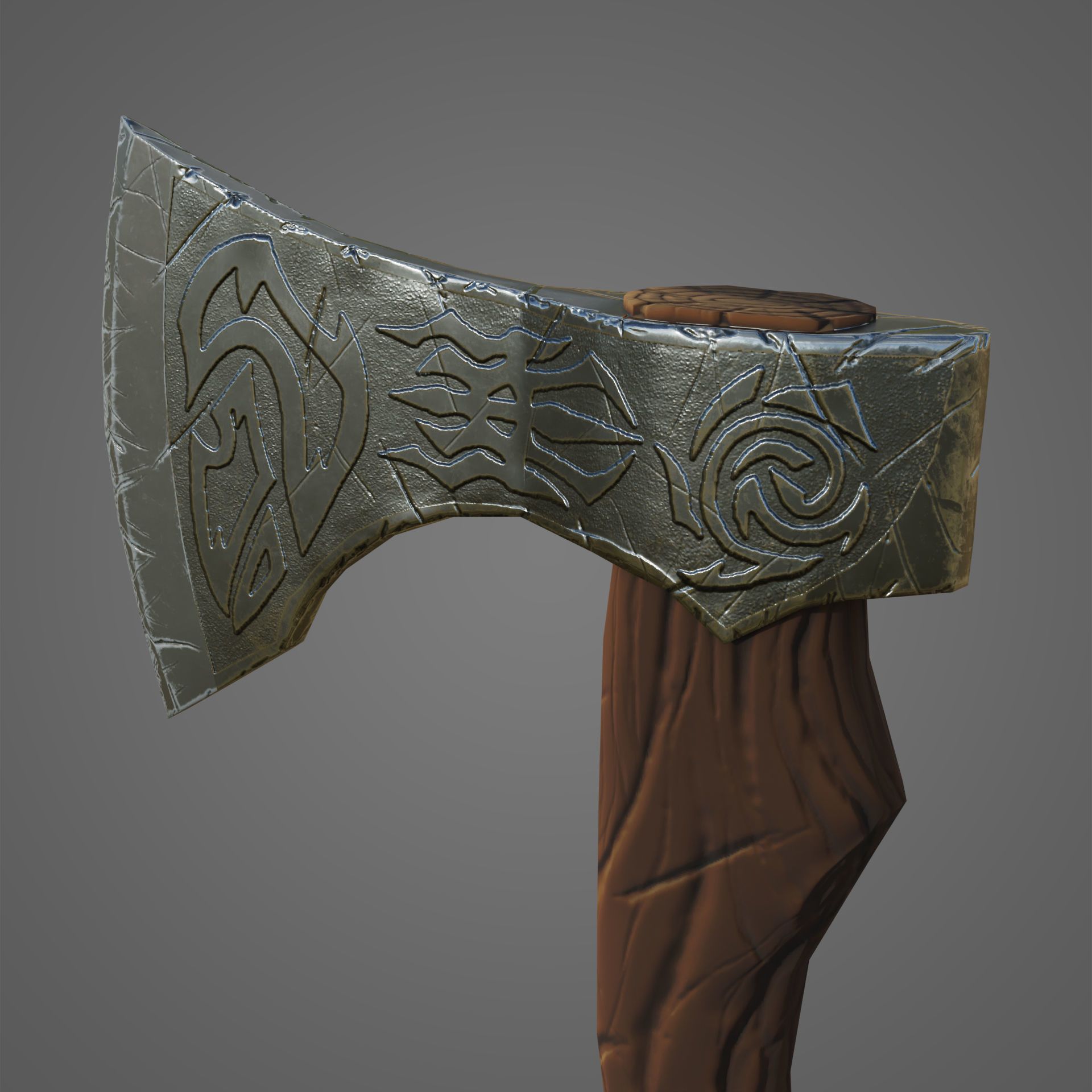 Low poly stylized hunter axe Low-poly 3D model_4