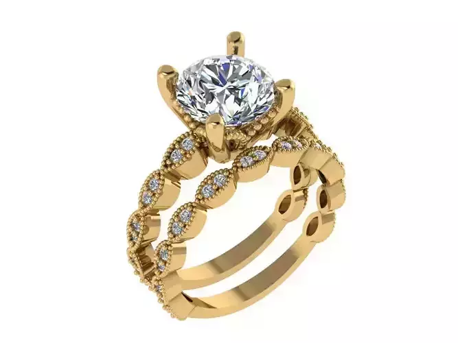 Ring142 diamond engagement ring set in gold 3D print model