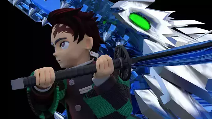 TanjiroKamado animated character holding knife 3D model