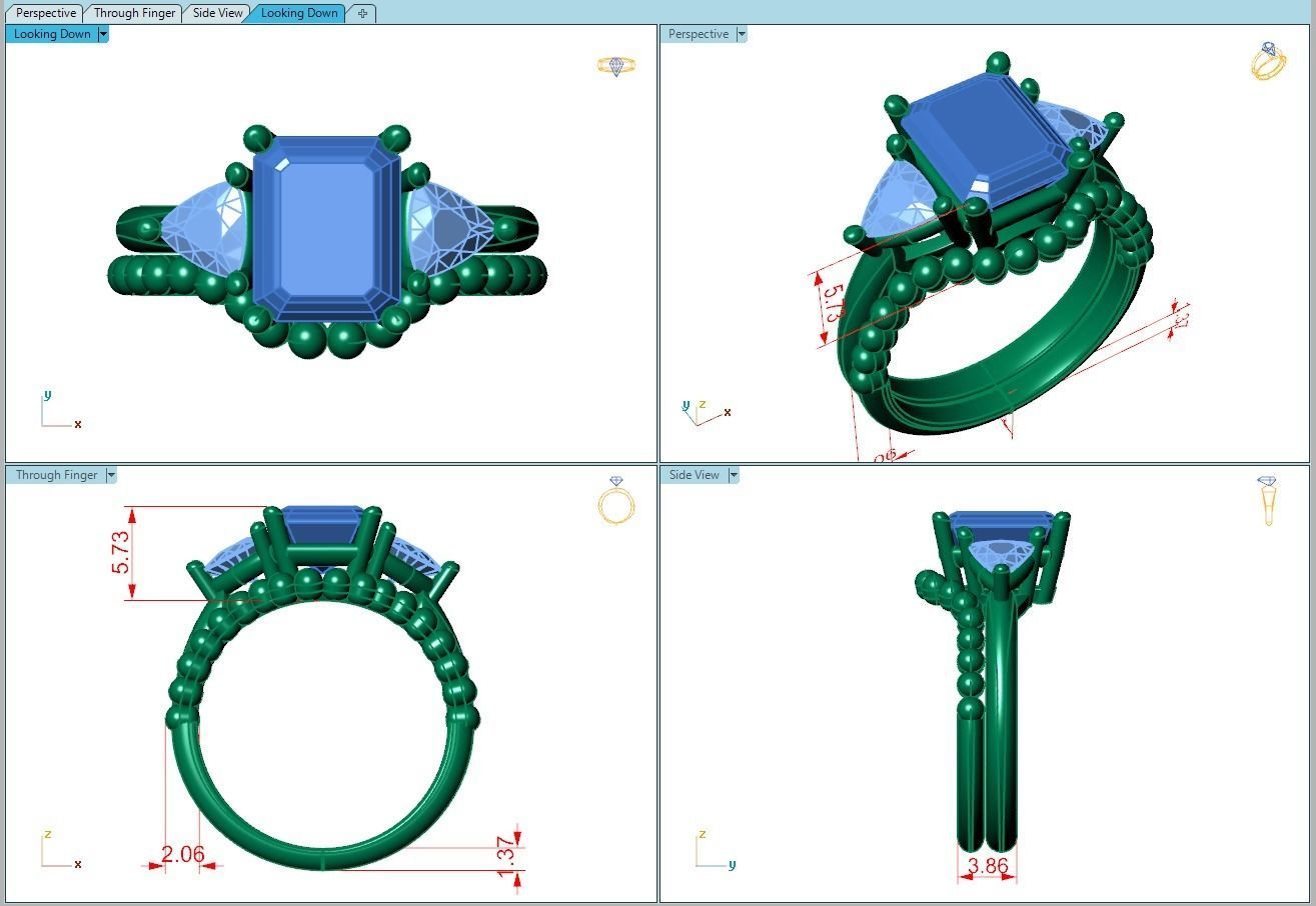 Ring143 emerald cut diamond engagement ring set gold 3D print model_5