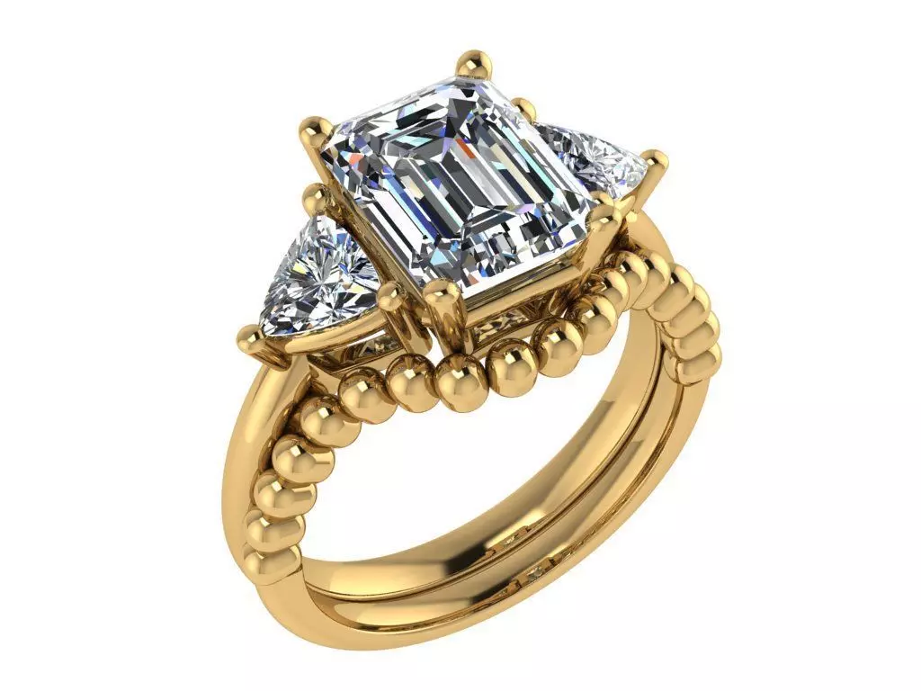 Ring143 emerald cut diamond engagement ring set gold 3D print model_0