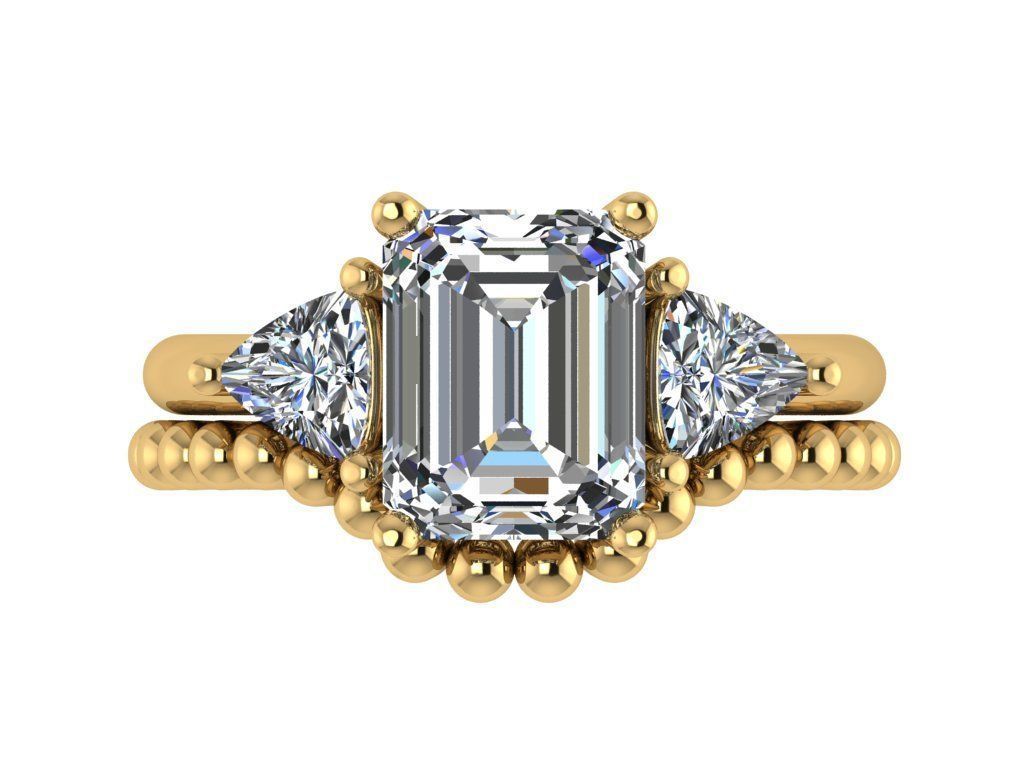 Ring143 emerald cut diamond engagement ring set gold 3D print model_1