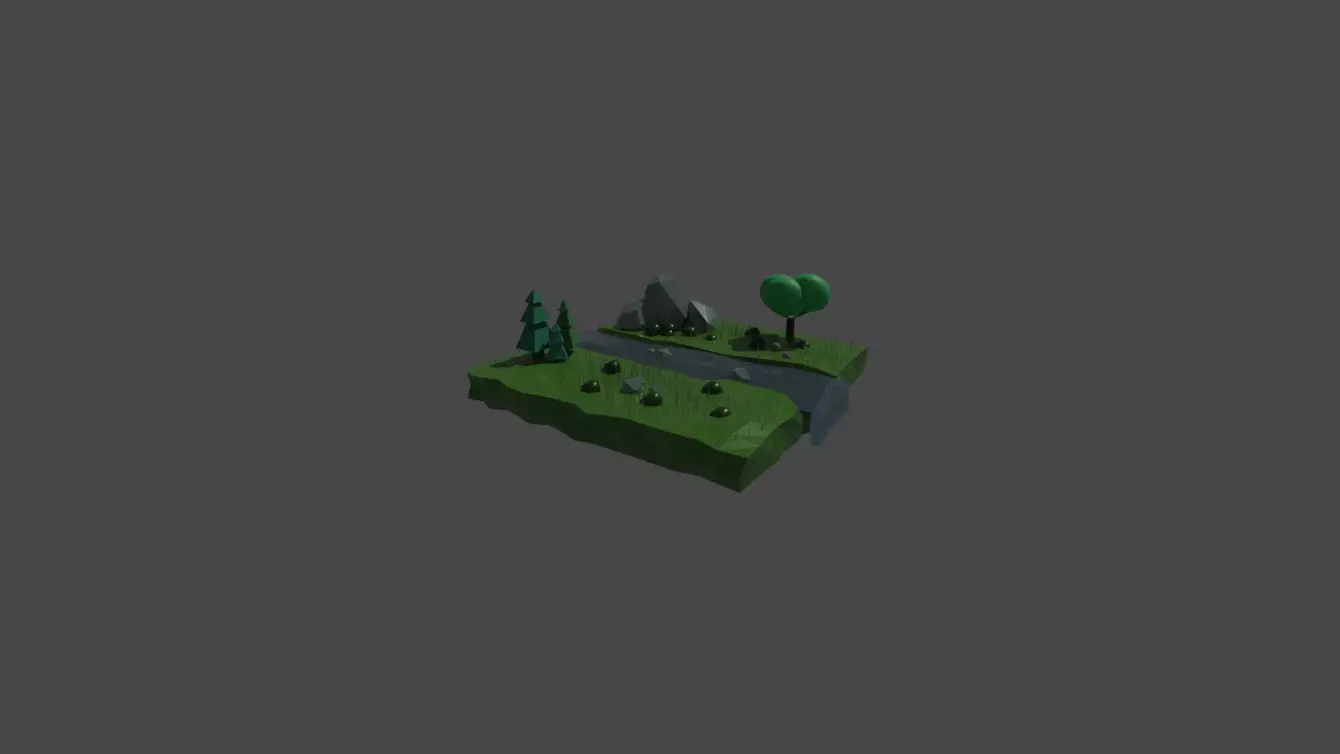 lowpoly area island with trees and grass 3D model_0