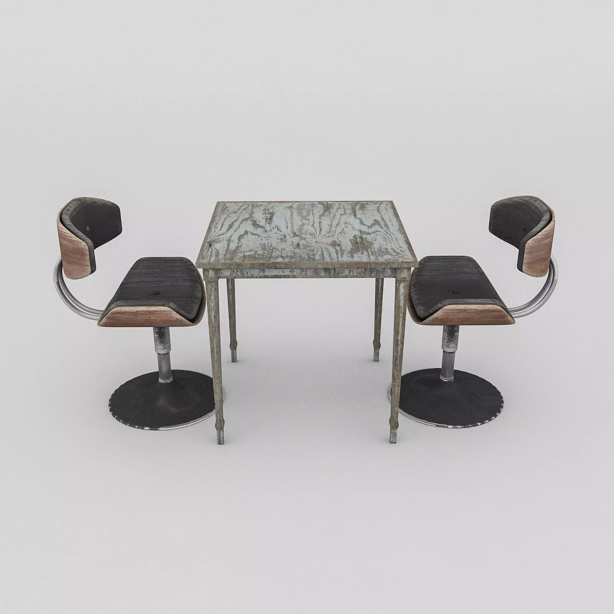 3D old chair and table Low-poly 3D model