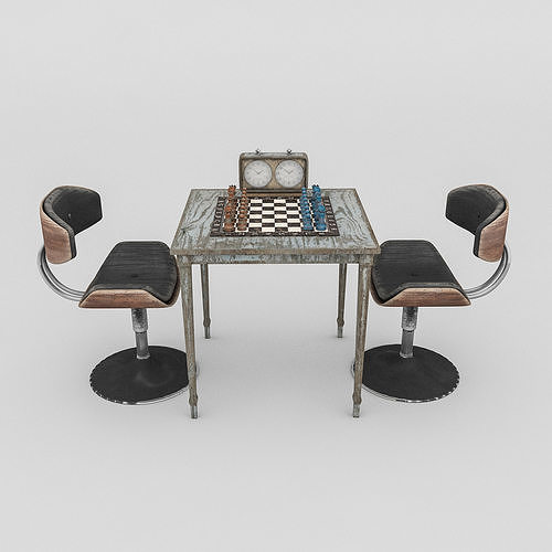 chess set and table chair model Low-poly 3D model