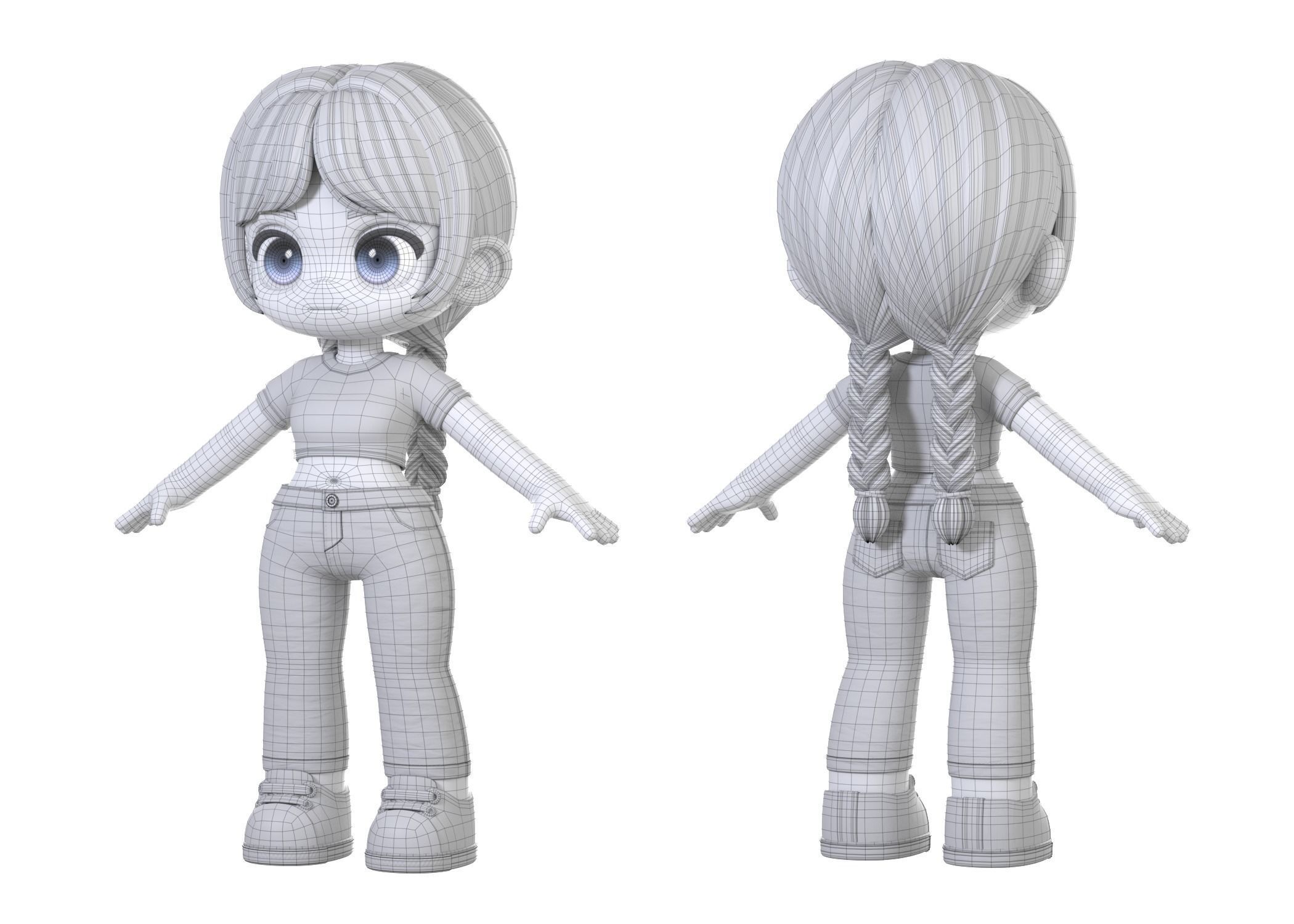 Chloe japanese anime figure - hair and jeans Low-poly 3D model_3