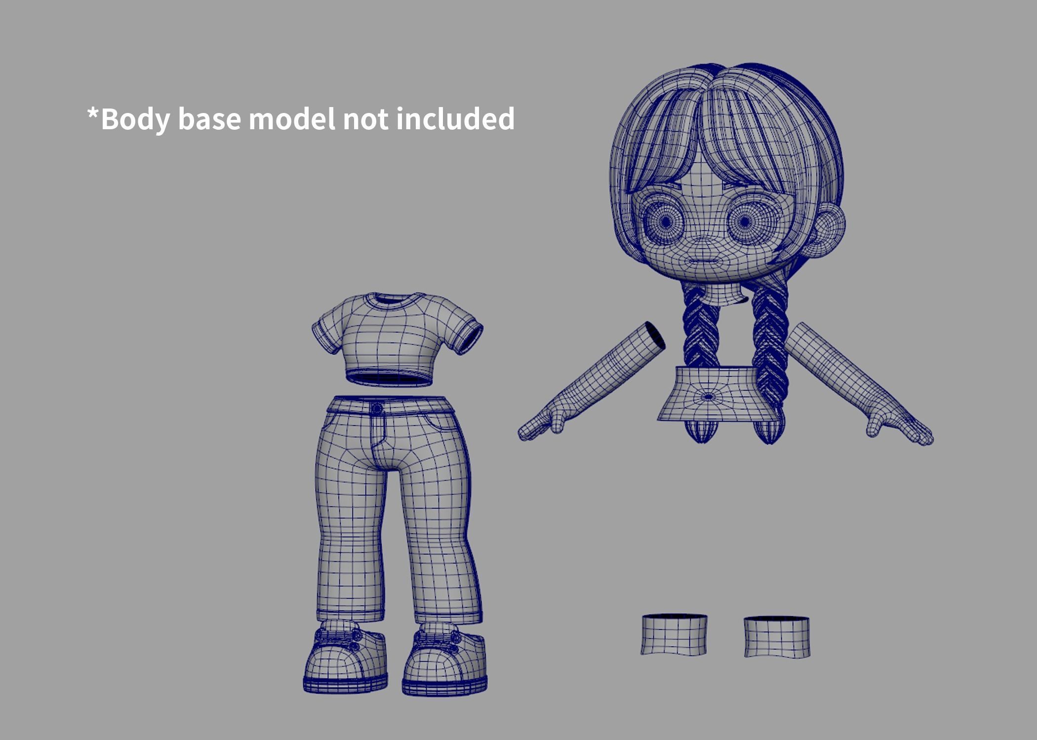 Chloe japanese anime figure - hair and jeans Low-poly 3D model_4