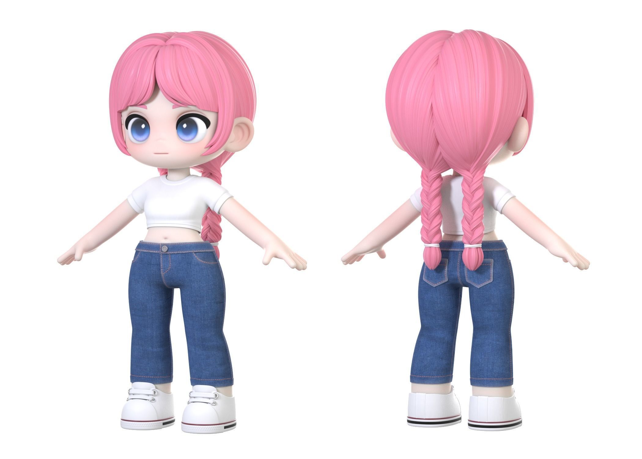 Chloe japanese anime figure - hair and jeans Low-poly 3D model_1