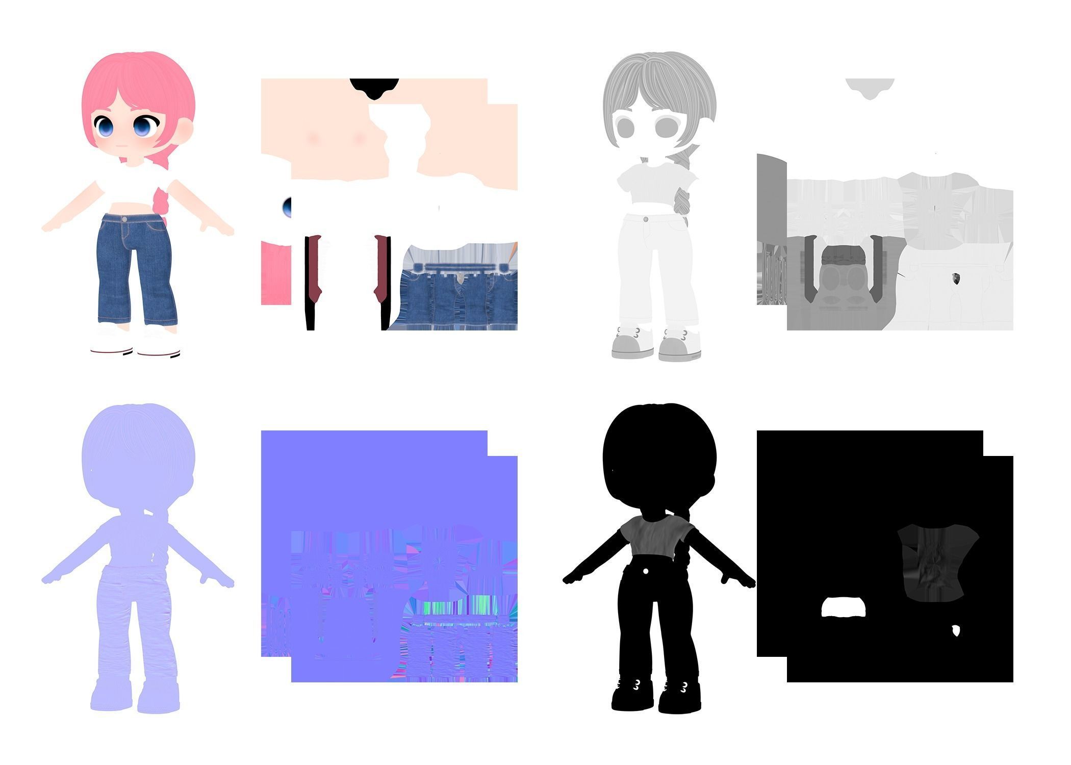 Chloe japanese anime figure - hair and jeans Low-poly 3D model_5