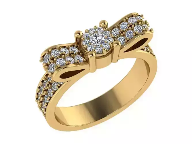 Ring149 gold bow ring with diamonds 3D print model