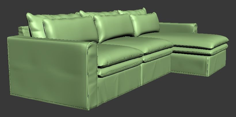 Sofa 3 seater with Right side chaise lounge Low-poly 3D model_8