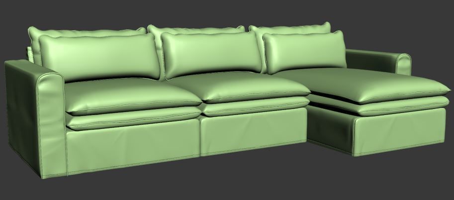 Sofa 3 seater with Right side chaise lounge Low-poly 3D model_7