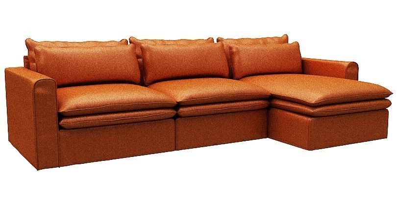Sofa 3 seater with Right side chaise lounge Low-poly 3D model_1