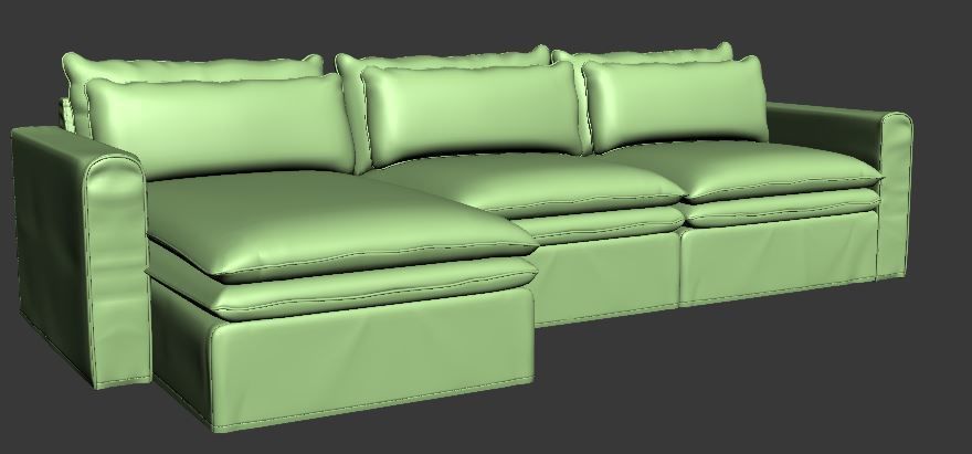 Sofa 3 seater with Left side chaise lounge Low-poly 3D model_7