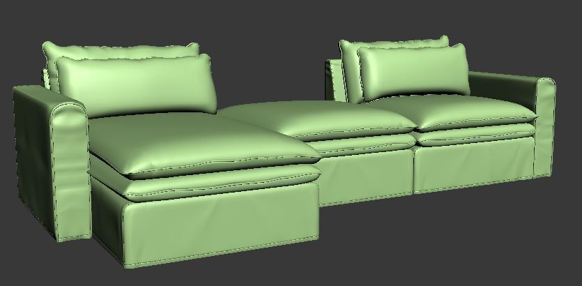 Sofa with Left side chaise lounge and middle without backrest Low-poly 3D model_7