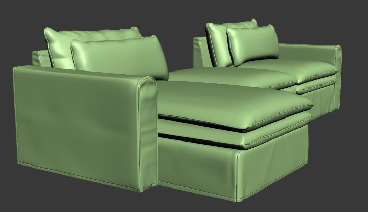 Sofa with Left side chaise lounge and middle without backrest Low-poly 3D model_8
