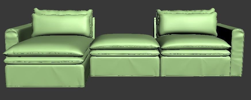 Sofa with Left side chaise lounge and middle without backrest Low-poly 3D model_6