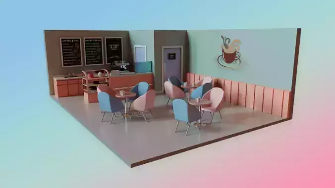 3D model Cafe Coffee Shop Pastel Cartoon Low Poly Low-poly 3D model