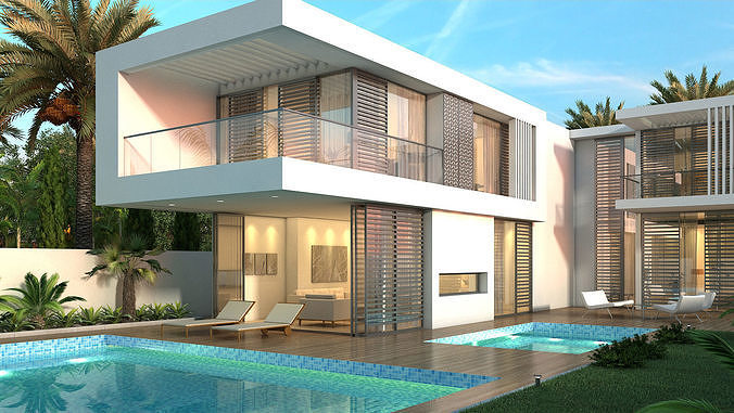 mansion modern house with swimming pool 3D model
