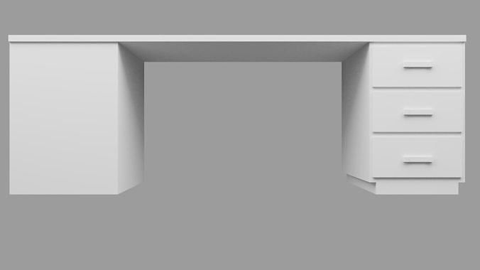 Contemporary Wood Office Desk Interior Furniture Table Drawers 3D model