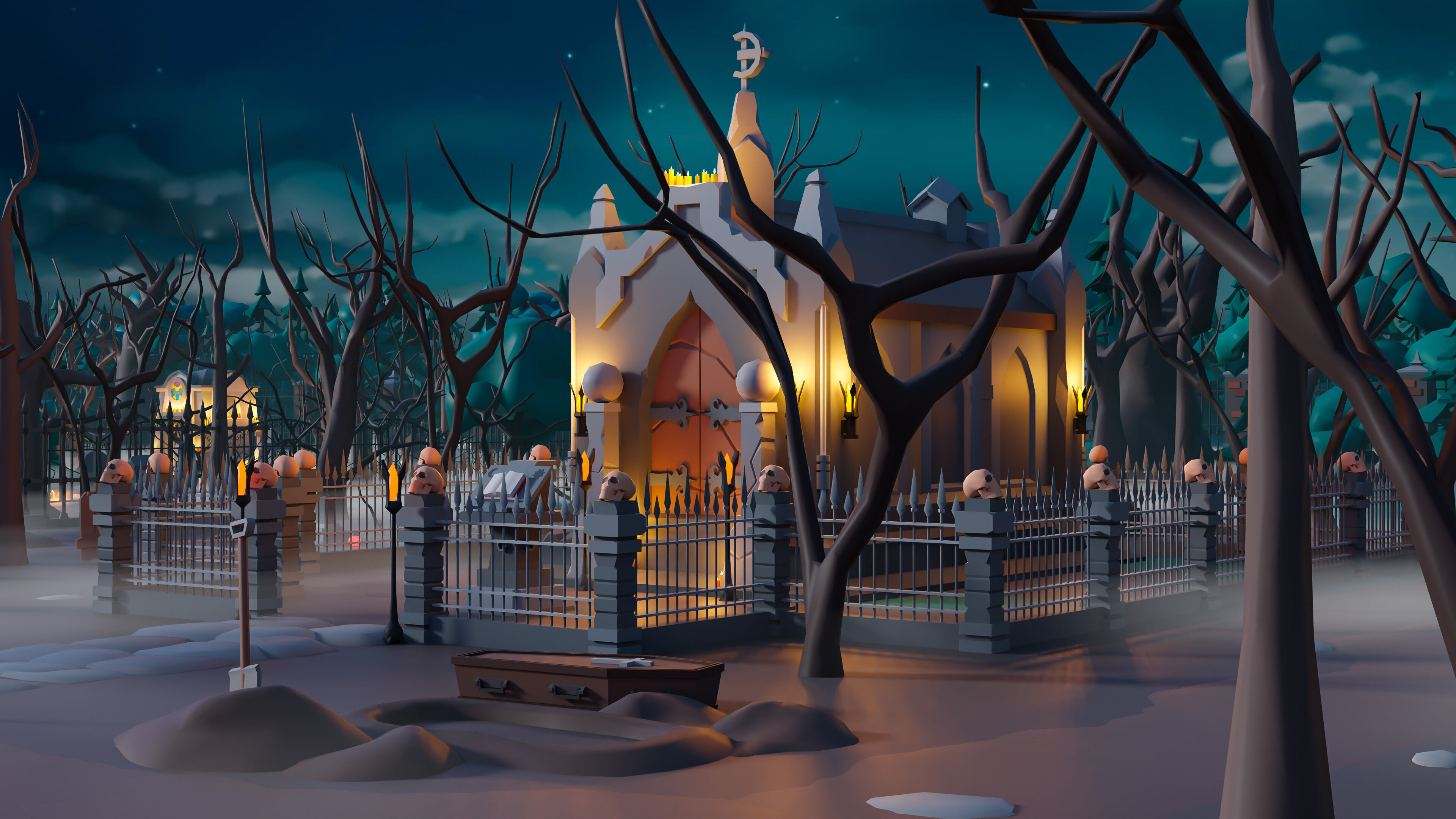 Cemetery Low-poly 3D model_12