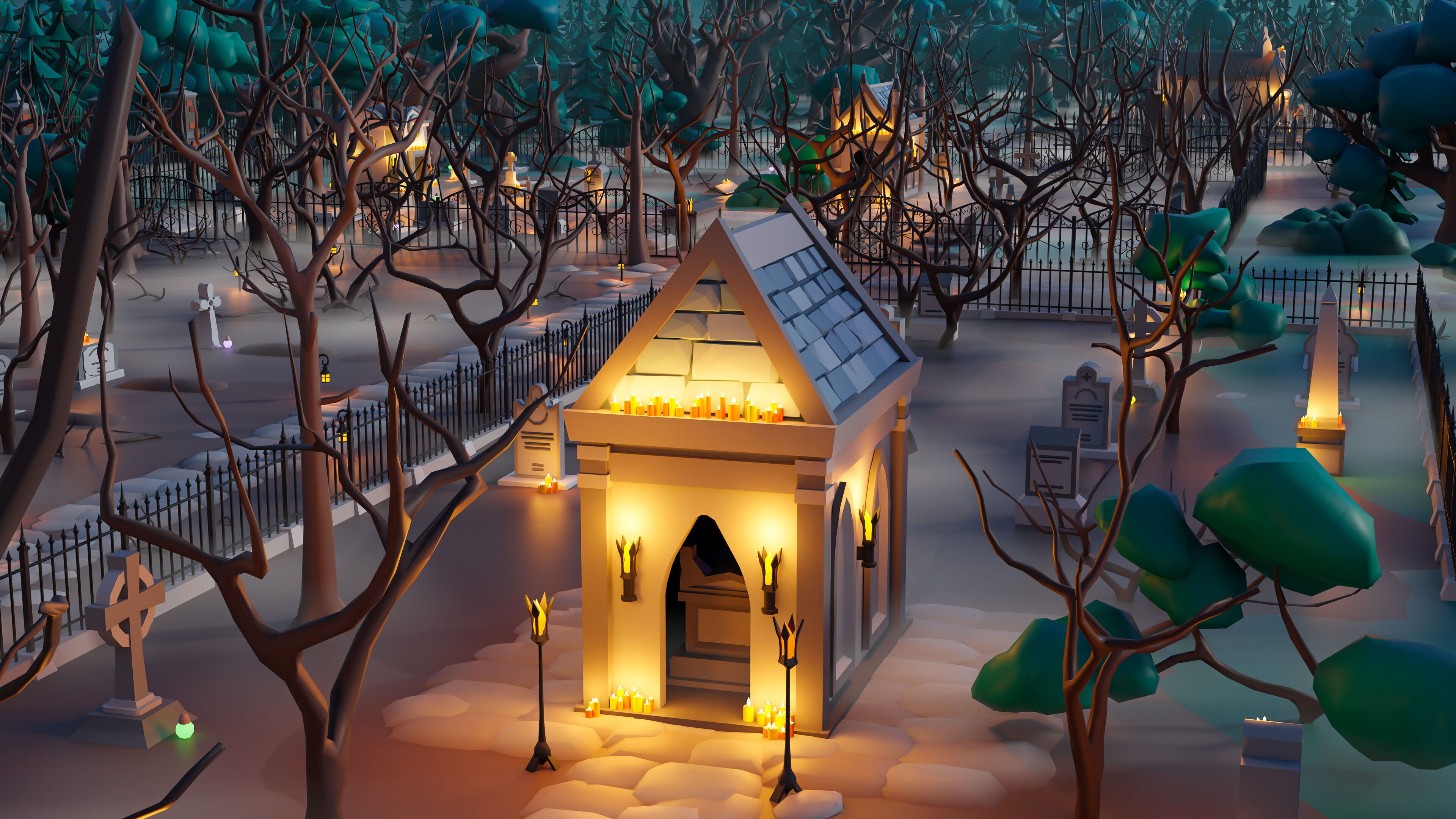 Cemetery Low-poly 3D model_10