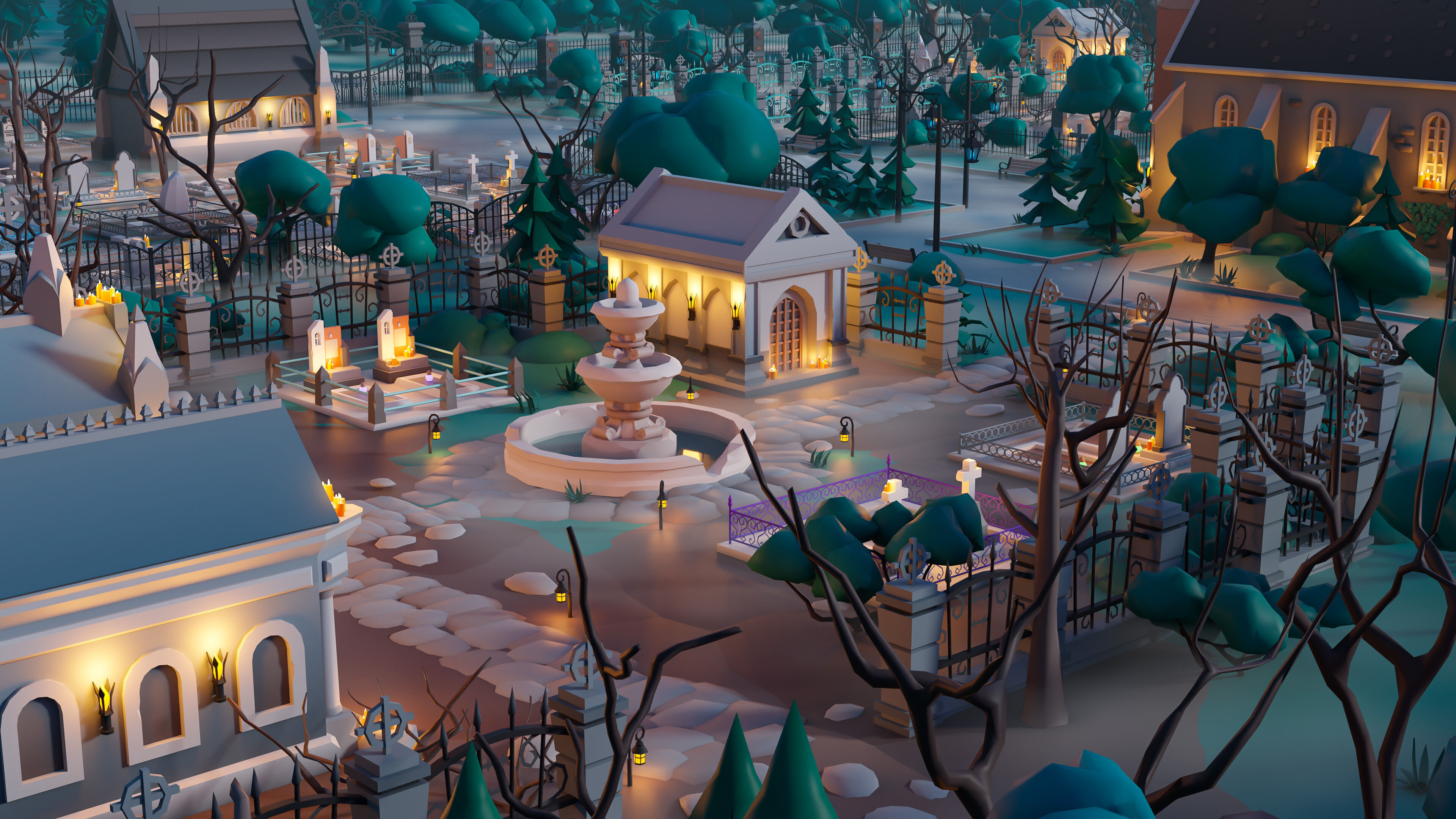 Cemetery Low-poly 3D model_24