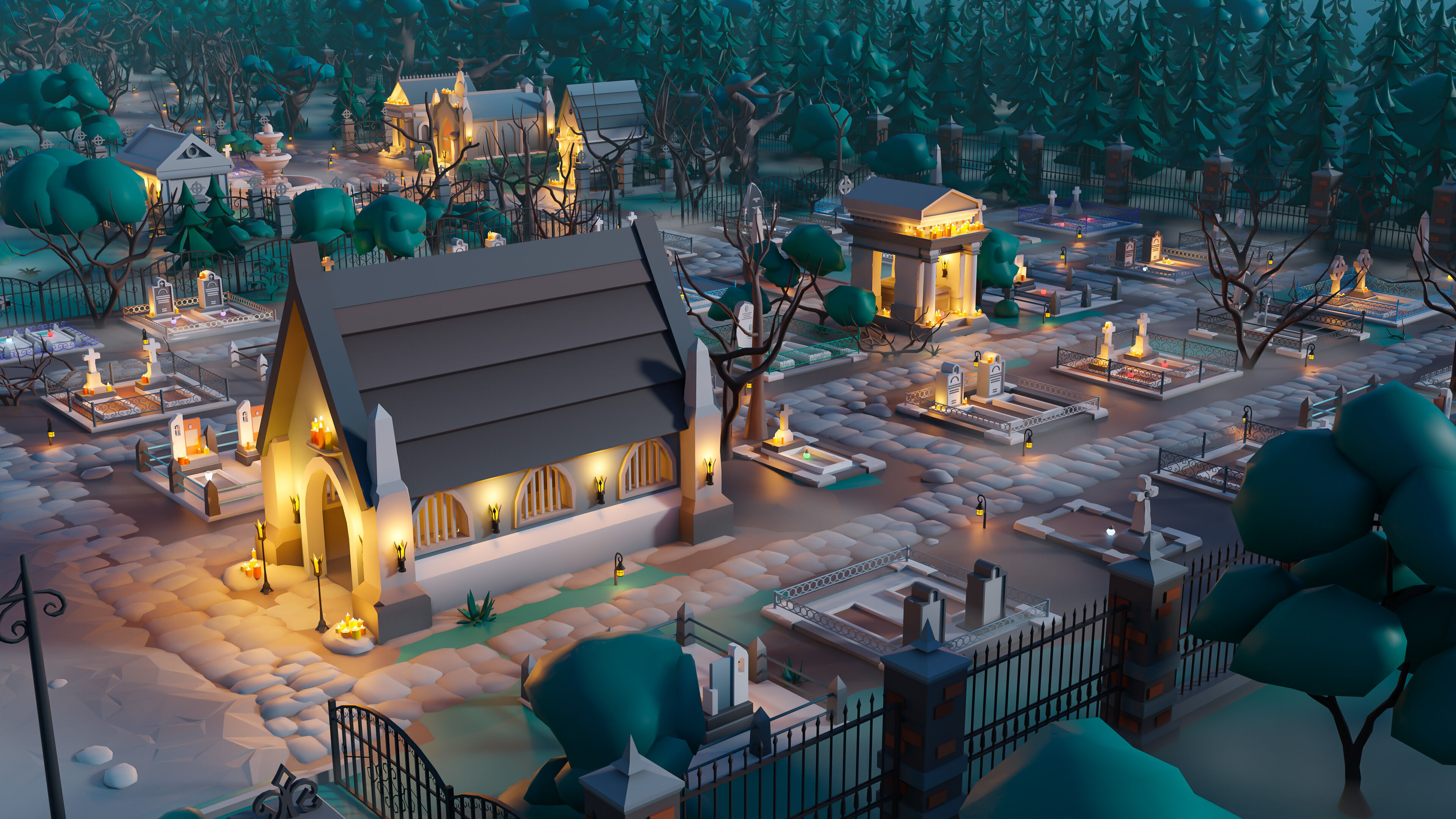 Cemetery Low-poly 3D model_23