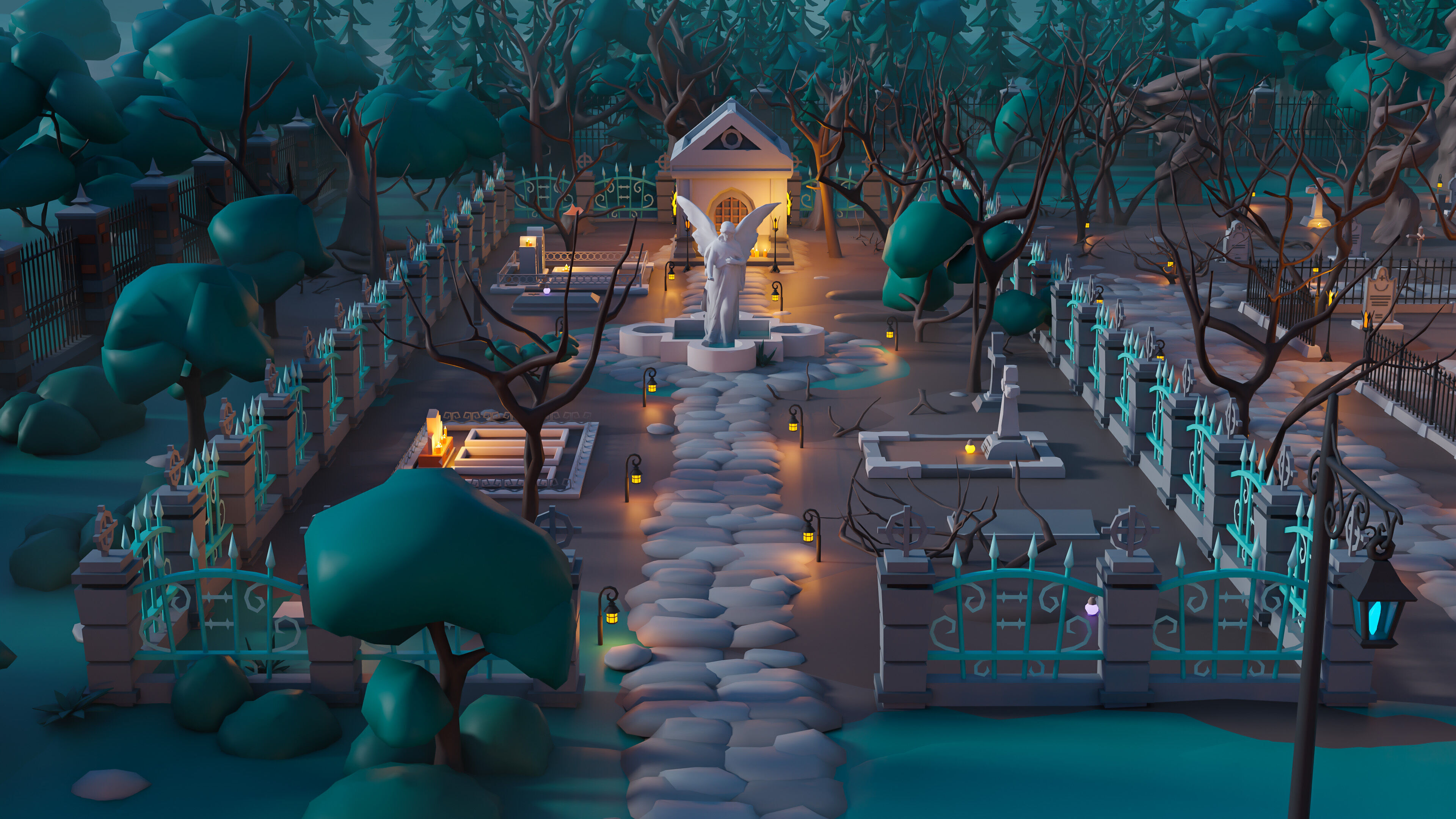Cemetery Low-poly 3D model_22