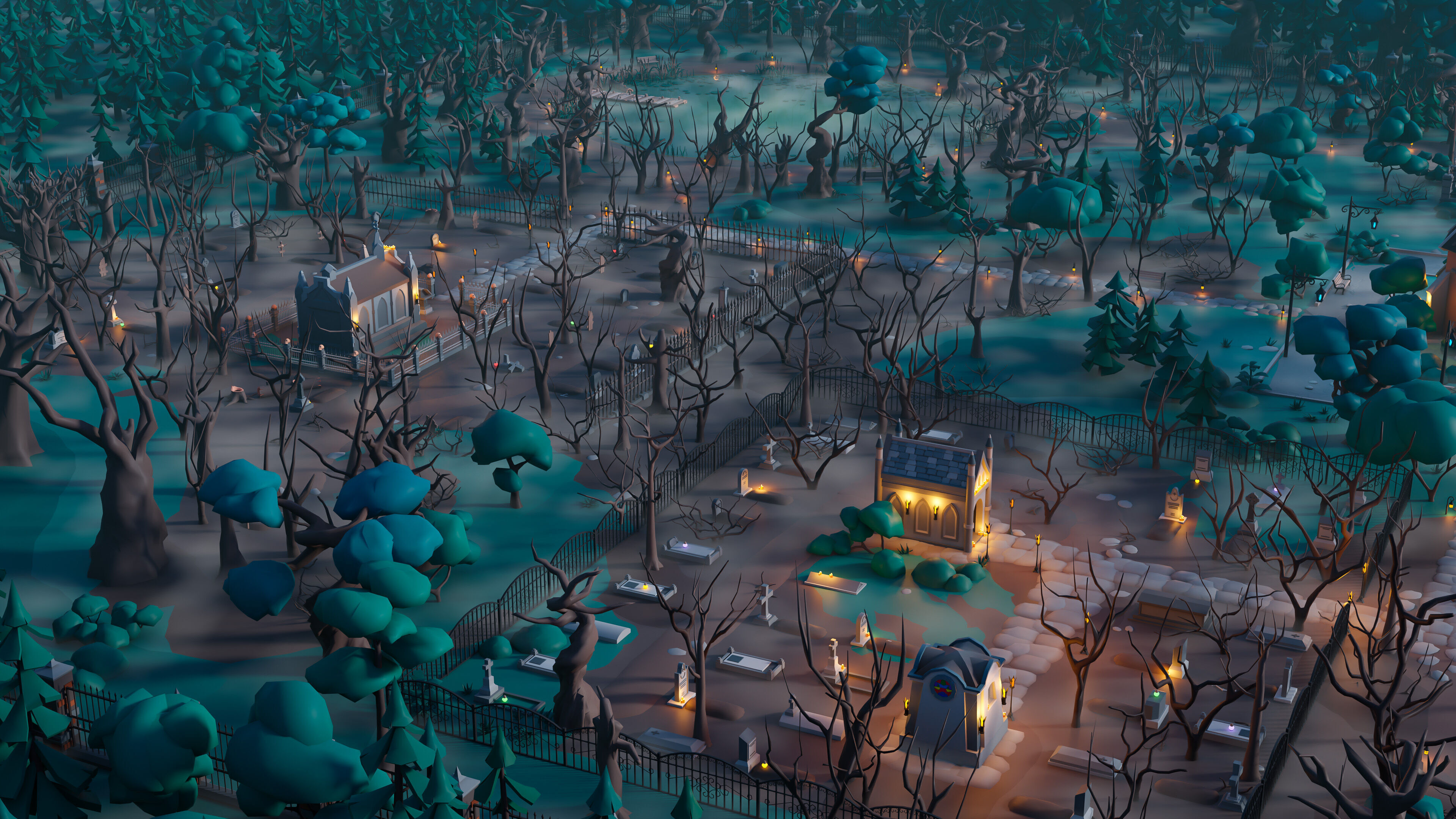 Cemetery Low-poly 3D model_14