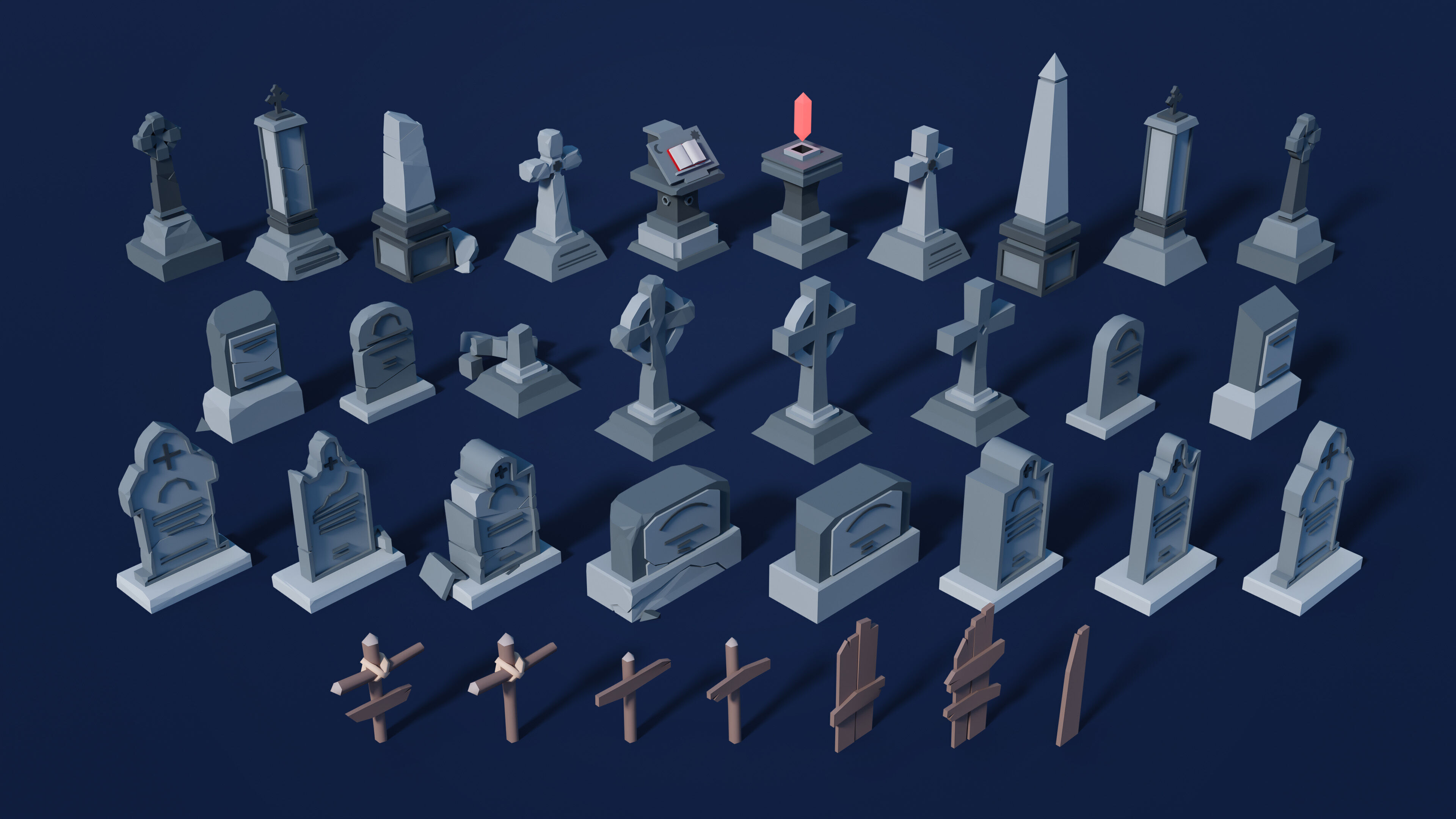 Cemetery Low-poly 3D model_38