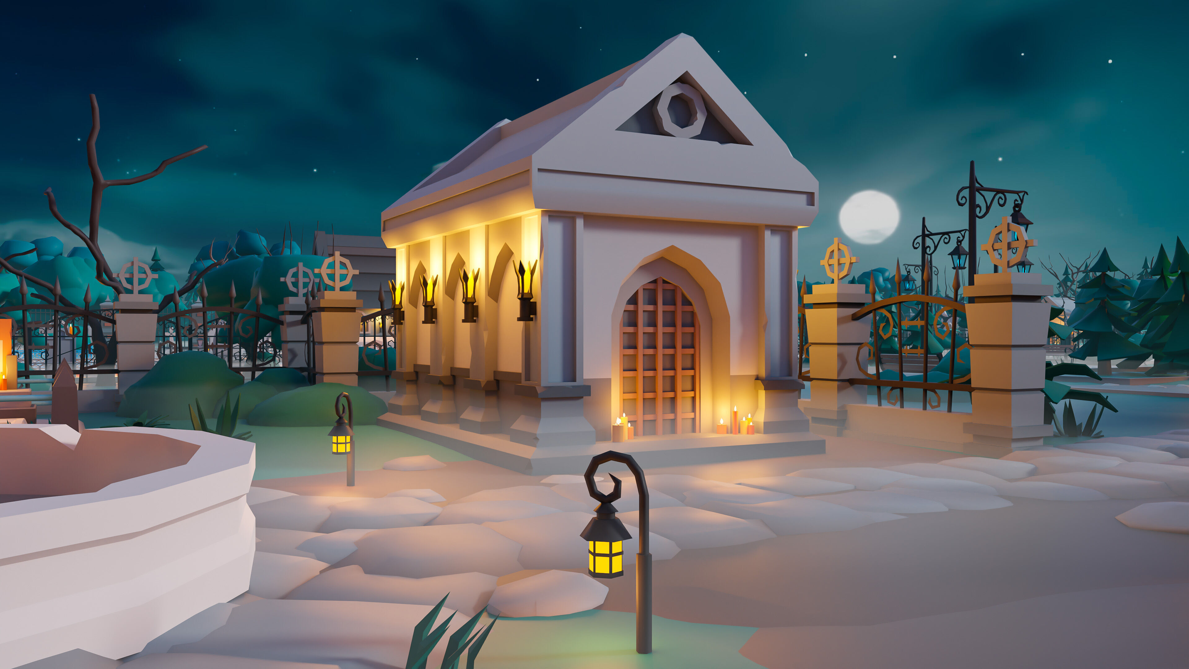 Cemetery Low-poly 3D model_17