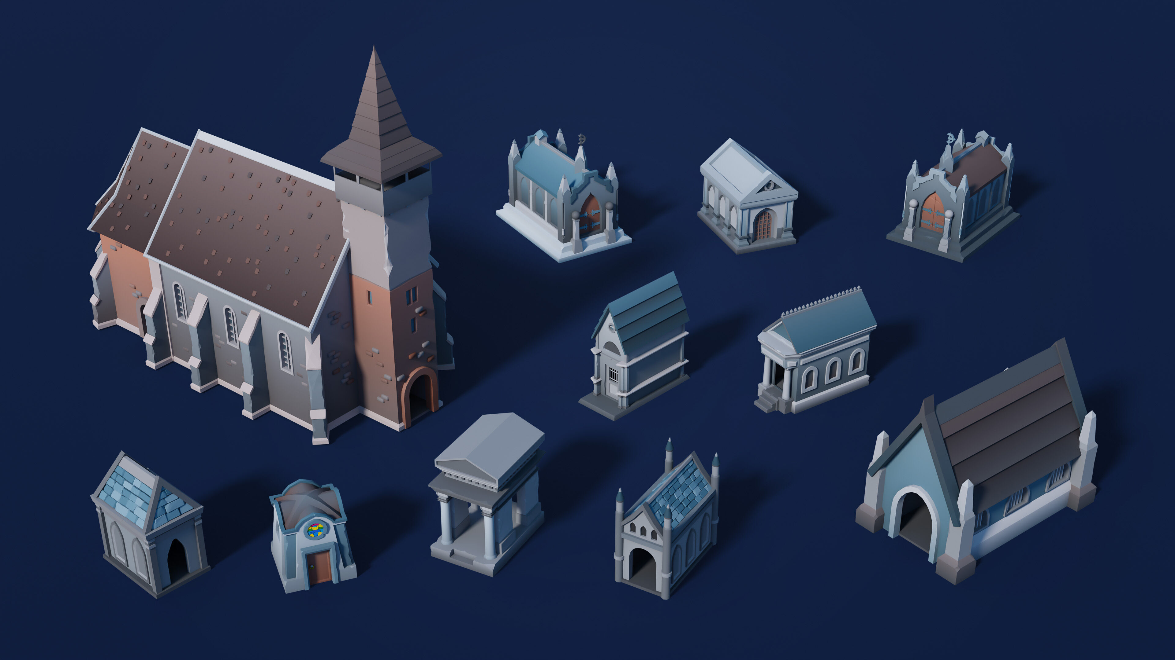 Cemetery Low-poly 3D model_36