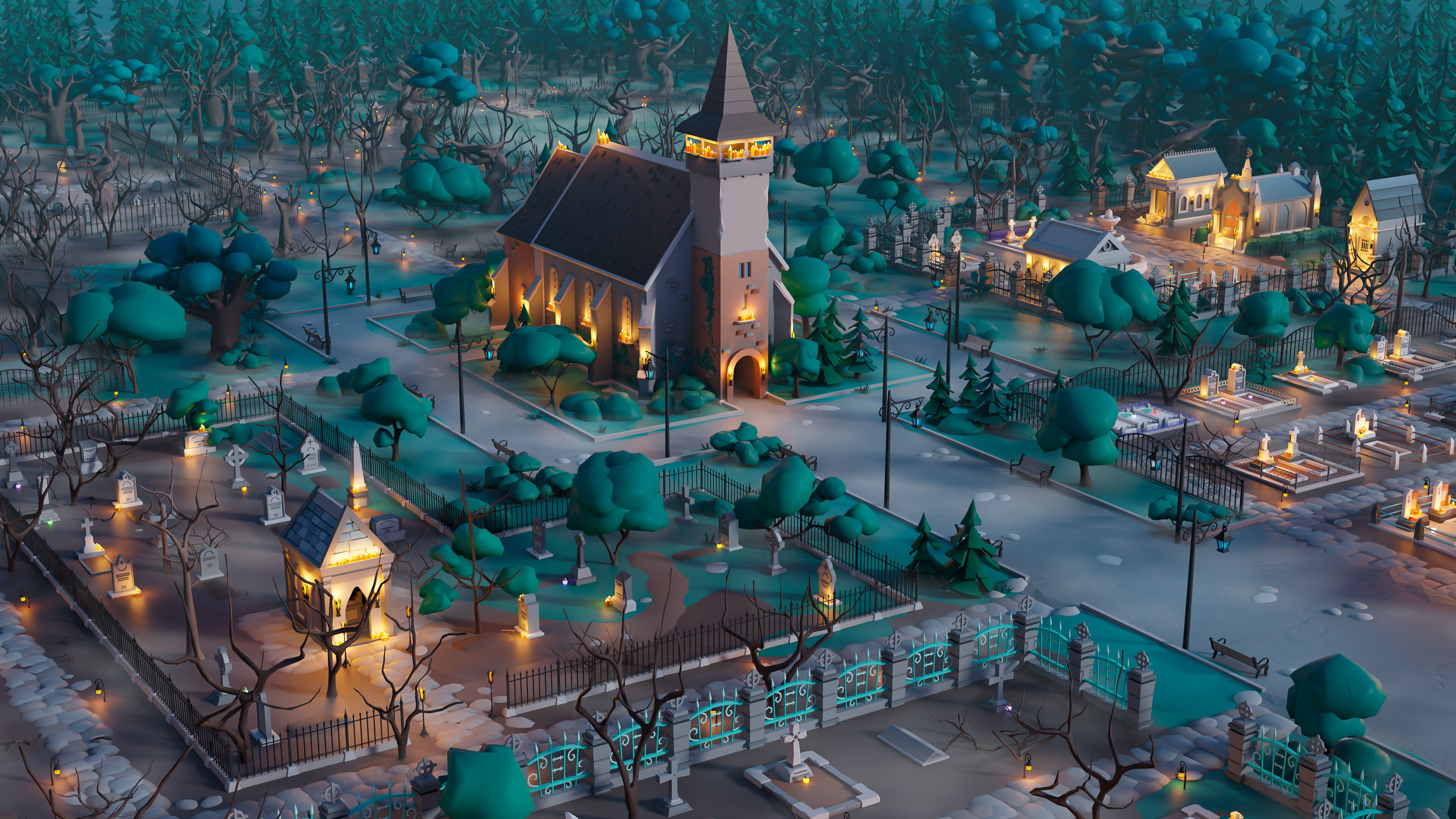 Cemetery Low-poly 3D model_4