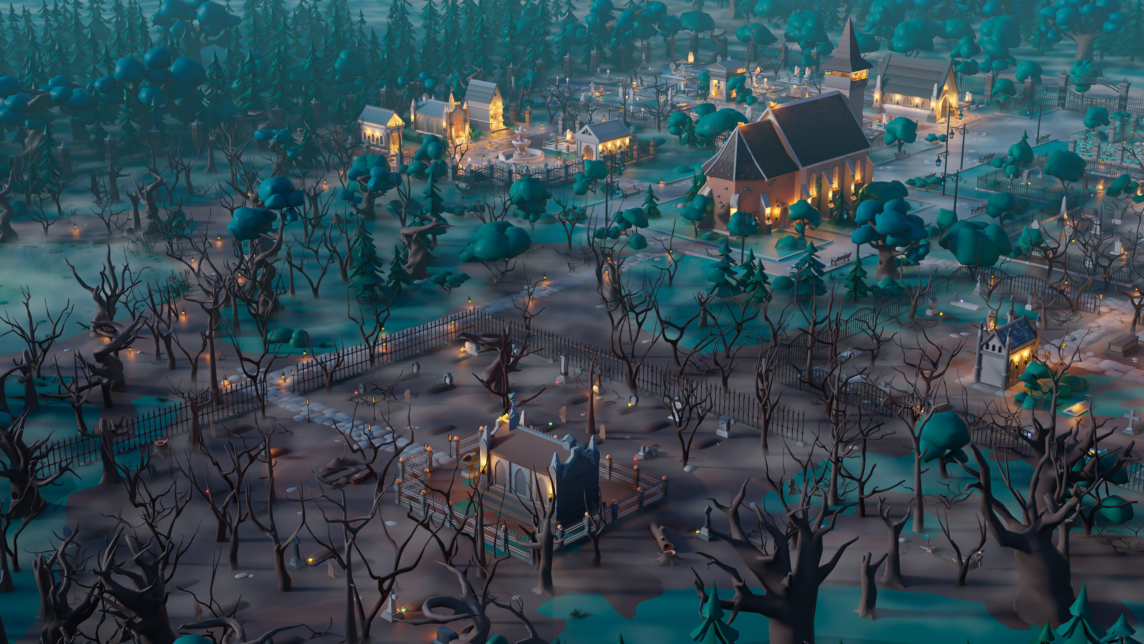 Cemetery Low-poly 3D model_9