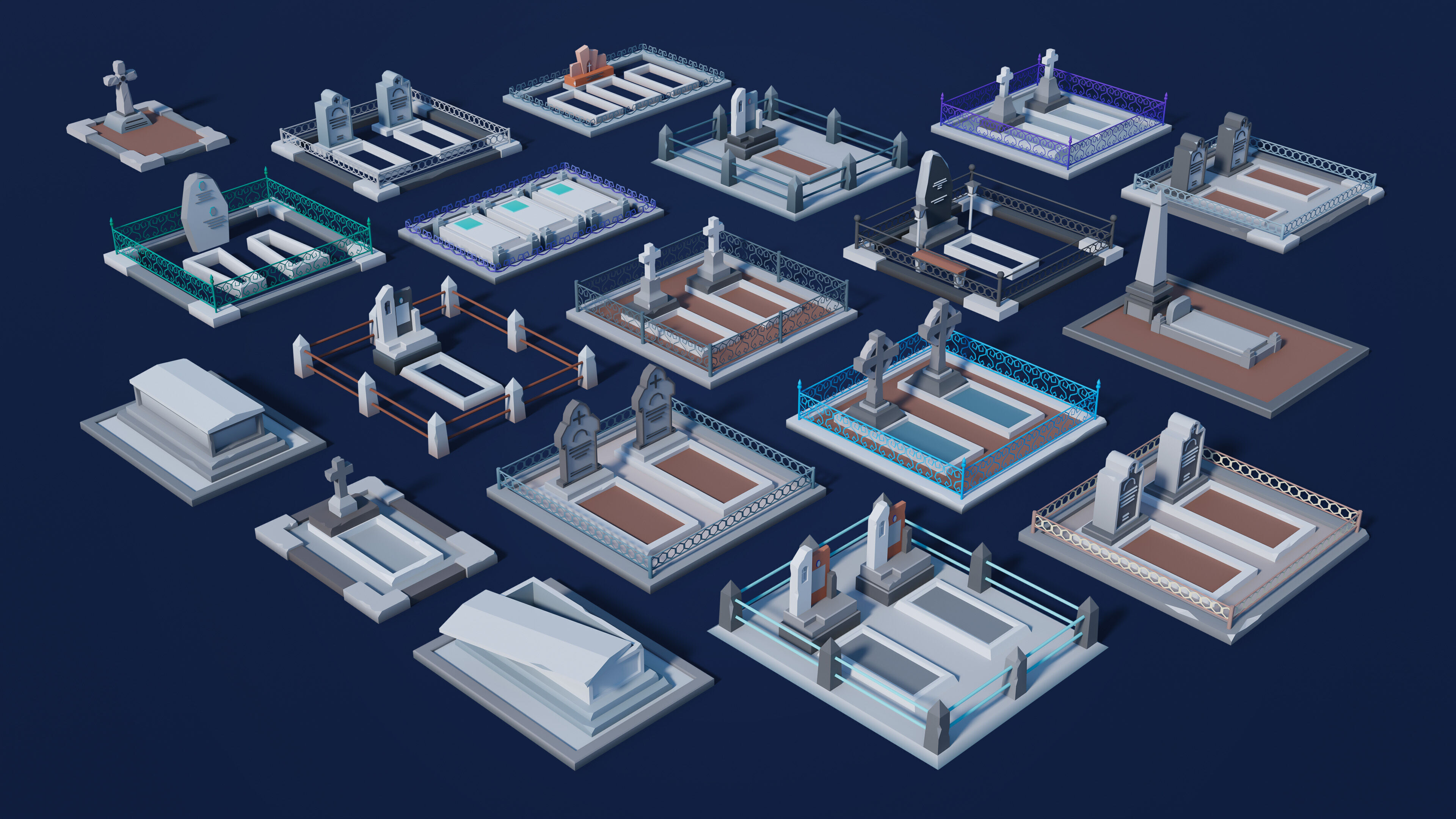 Cemetery Low-poly 3D model_37