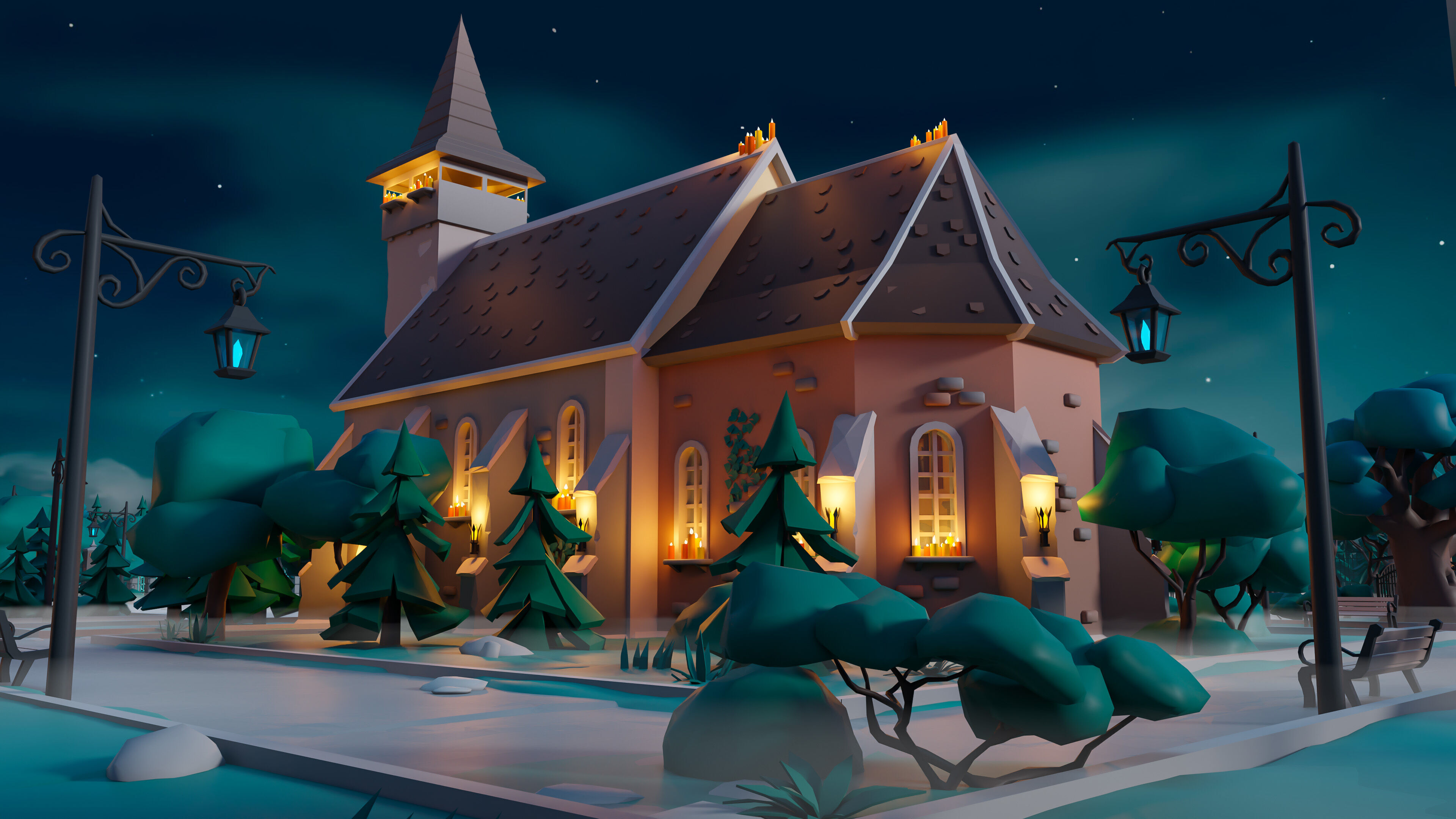 Cemetery Low-poly 3D model_6