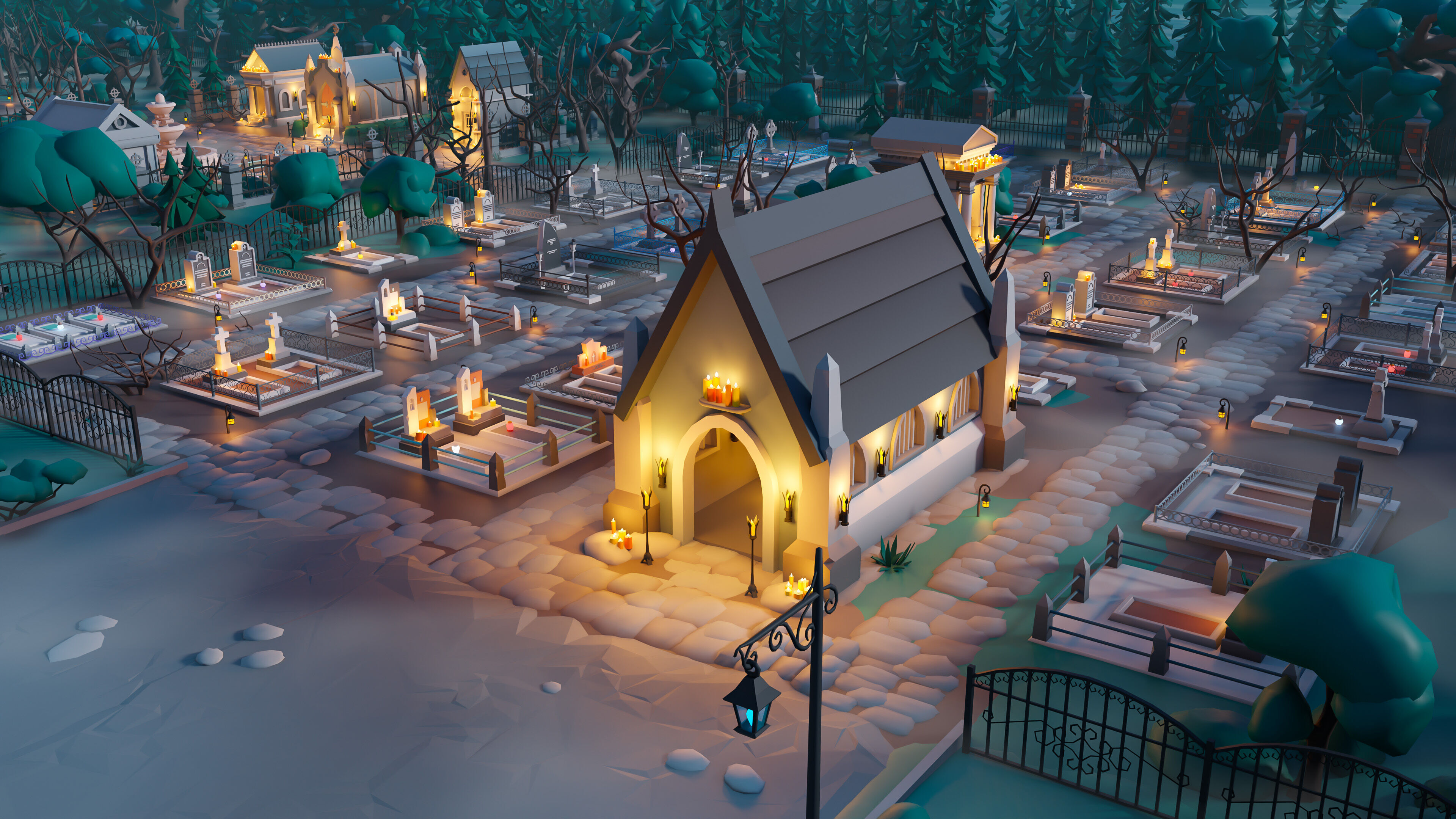 Cemetery Low-poly 3D model_15