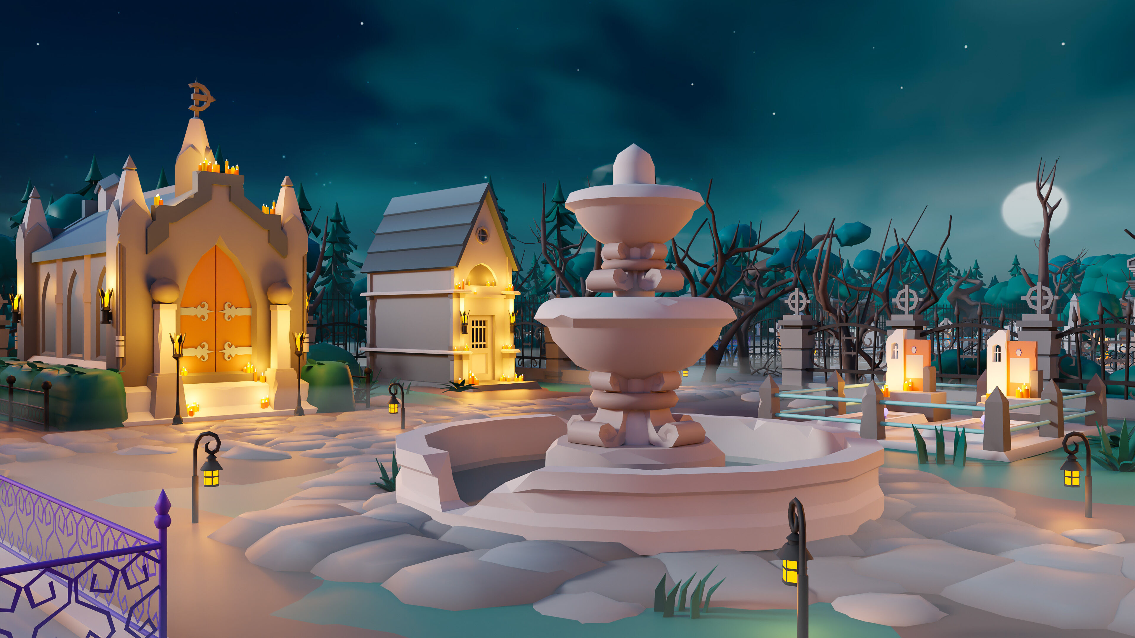 Cemetery Low-poly 3D model_26