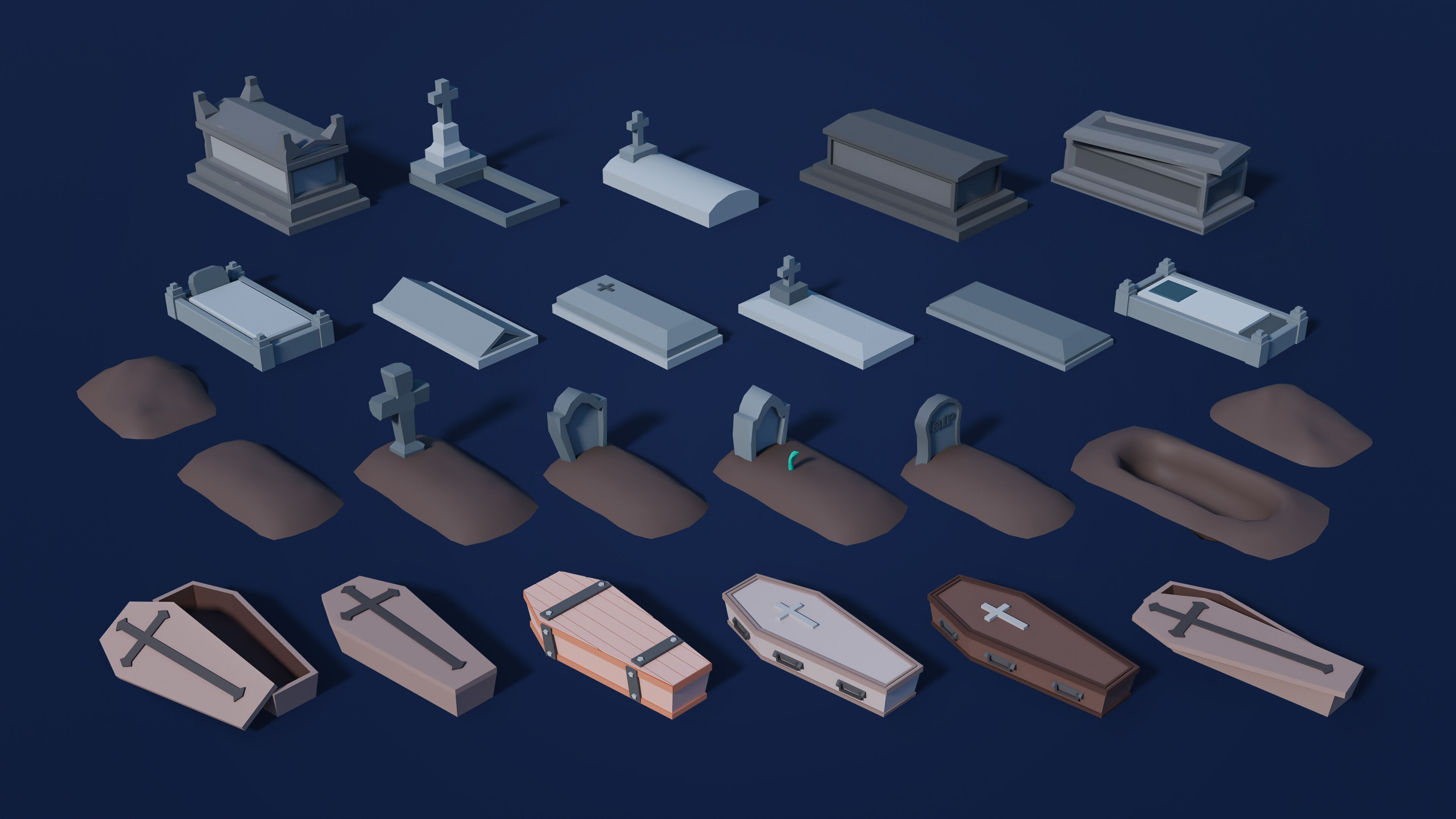 Cemetery Low-poly 3D model_39