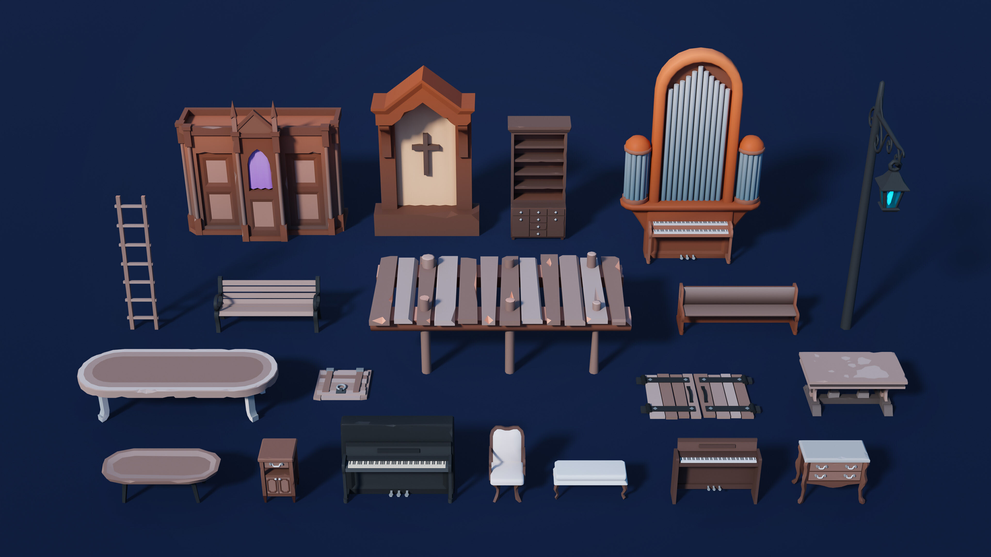 Cemetery Low-poly 3D model_43