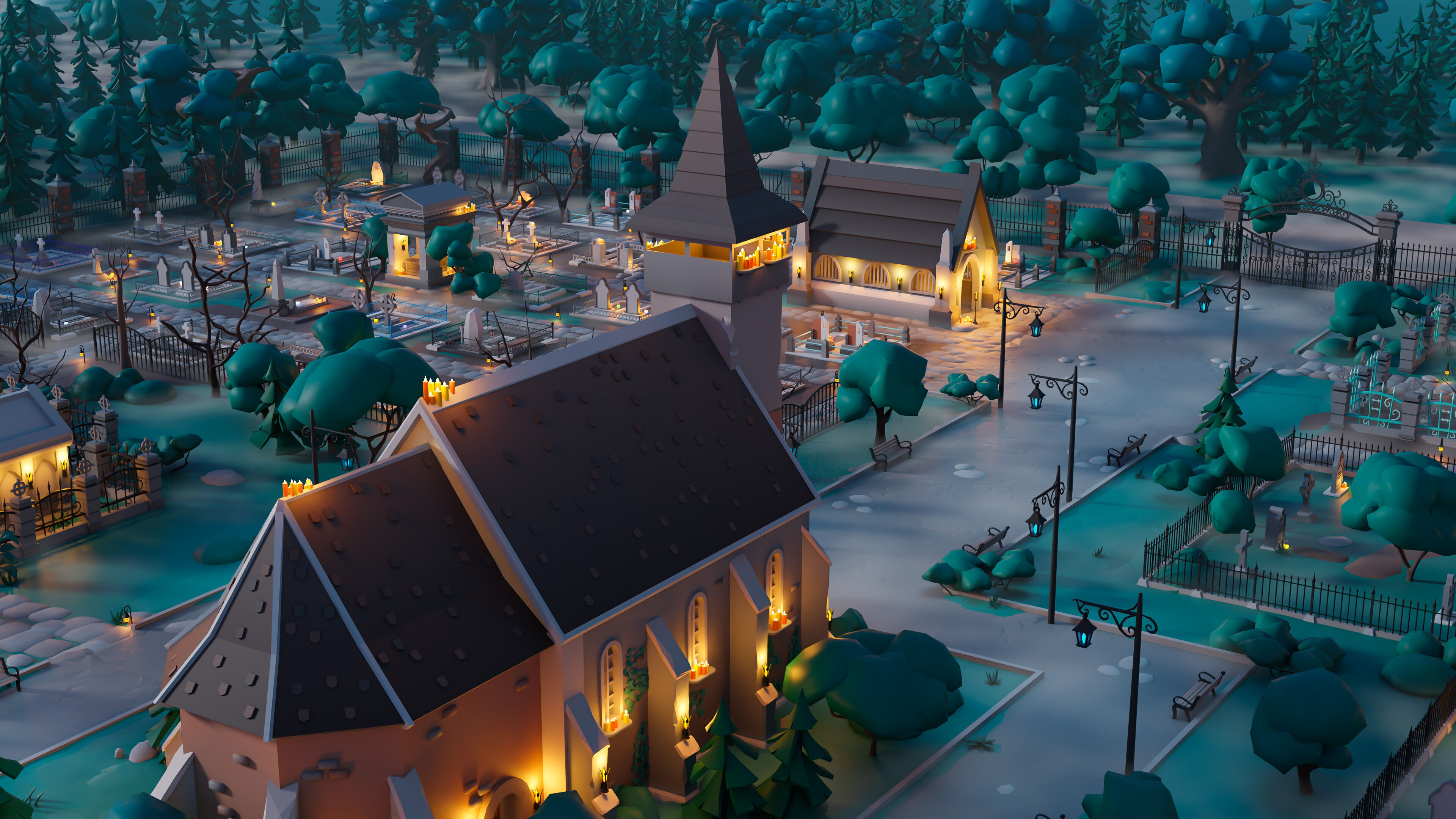 Cemetery Low-poly 3D model_31