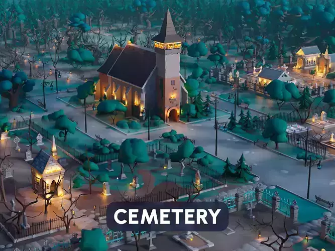 Cemetery Low-poly 3D model