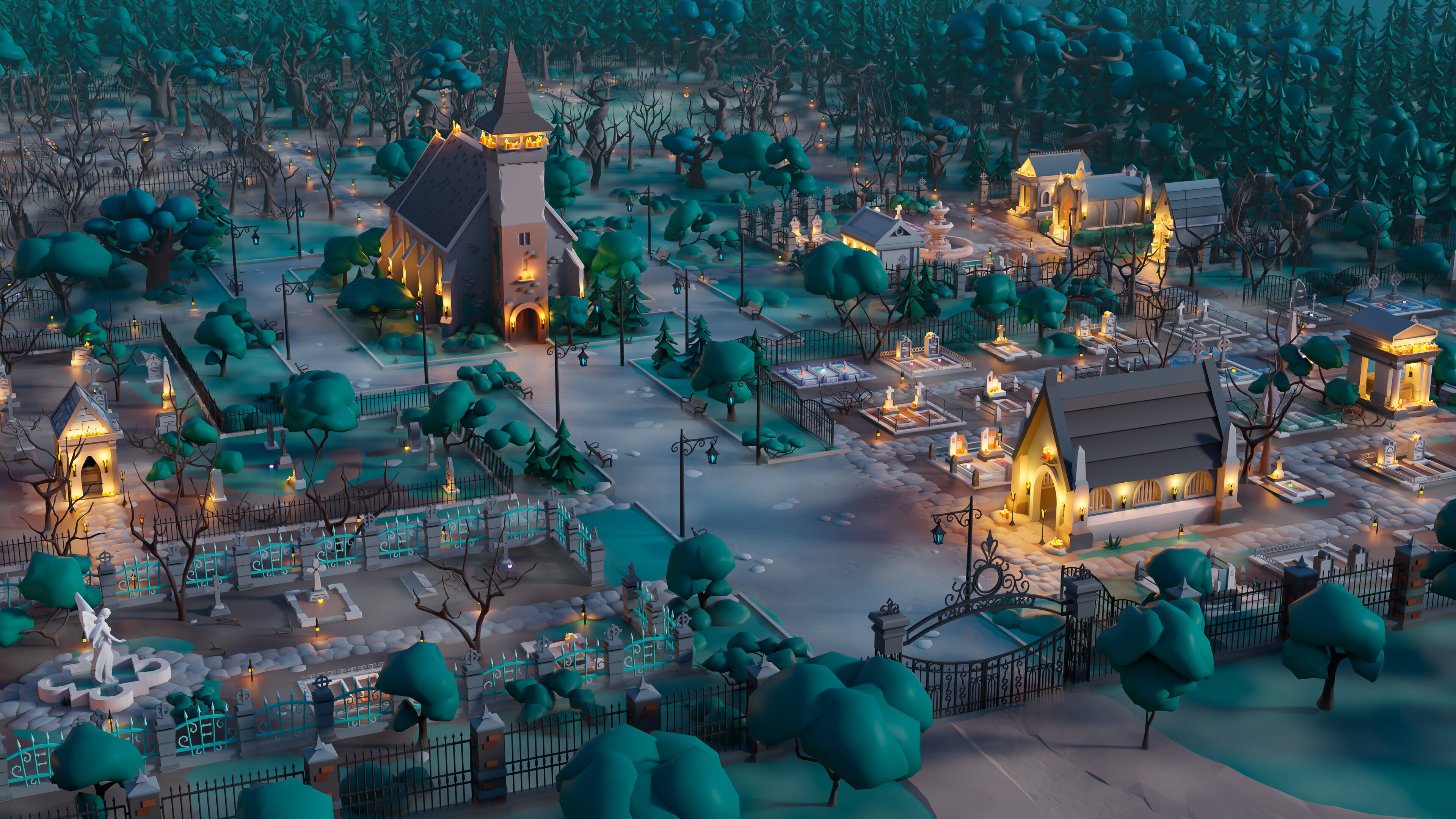 Cemetery Low-poly 3D model_32