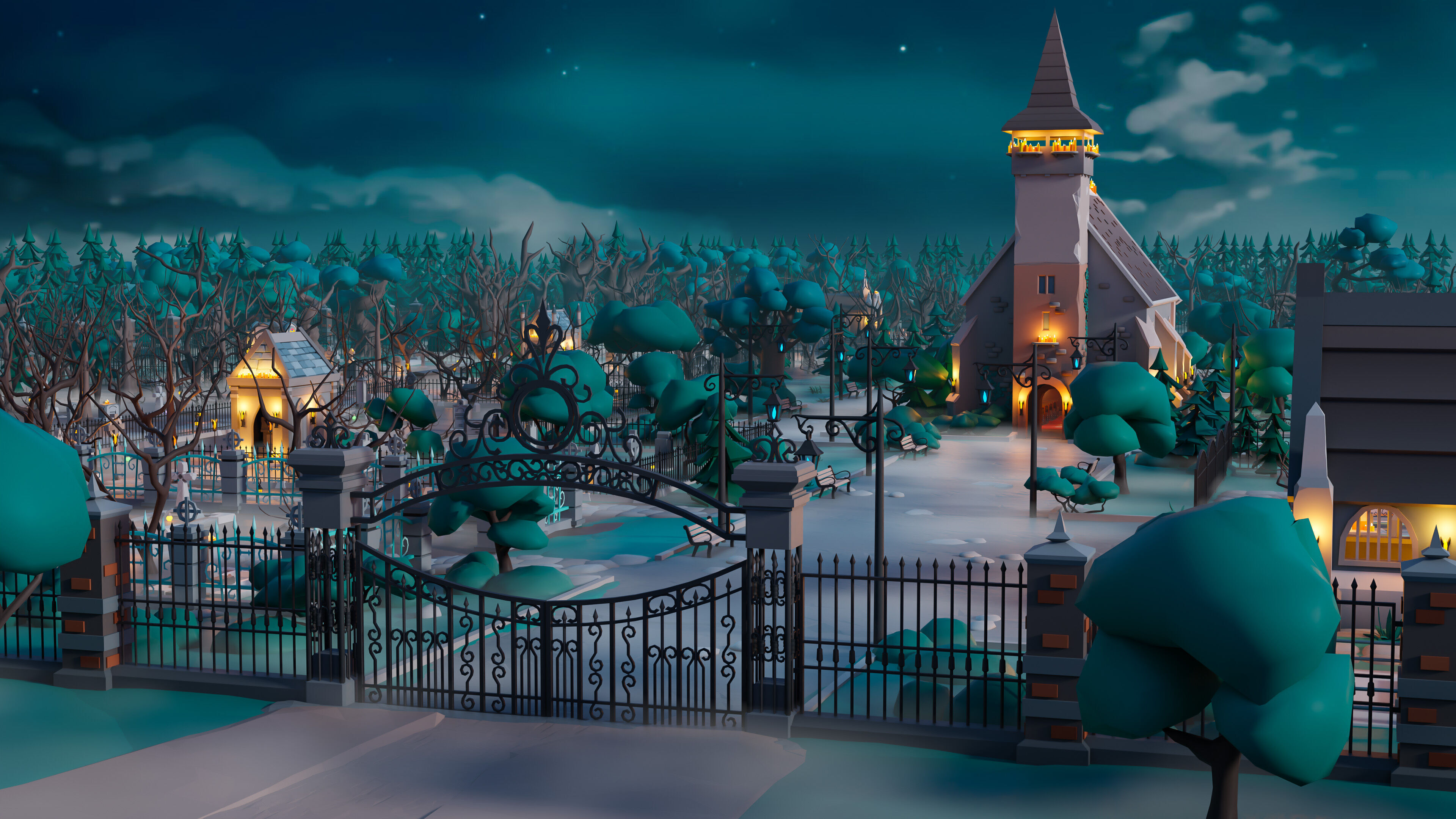 Cemetery Low-poly 3D model_5