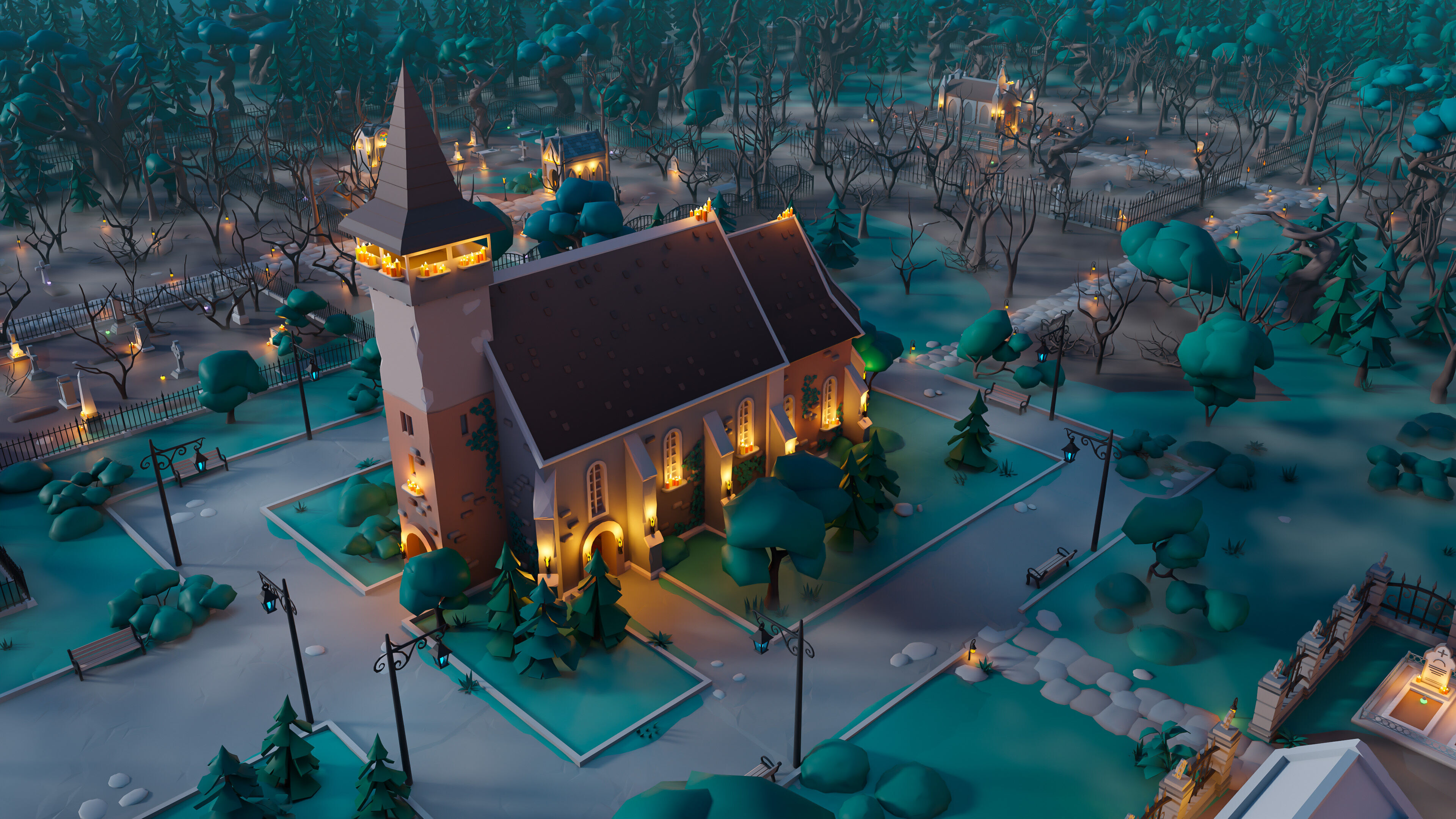 Cemetery Low-poly 3D model_8