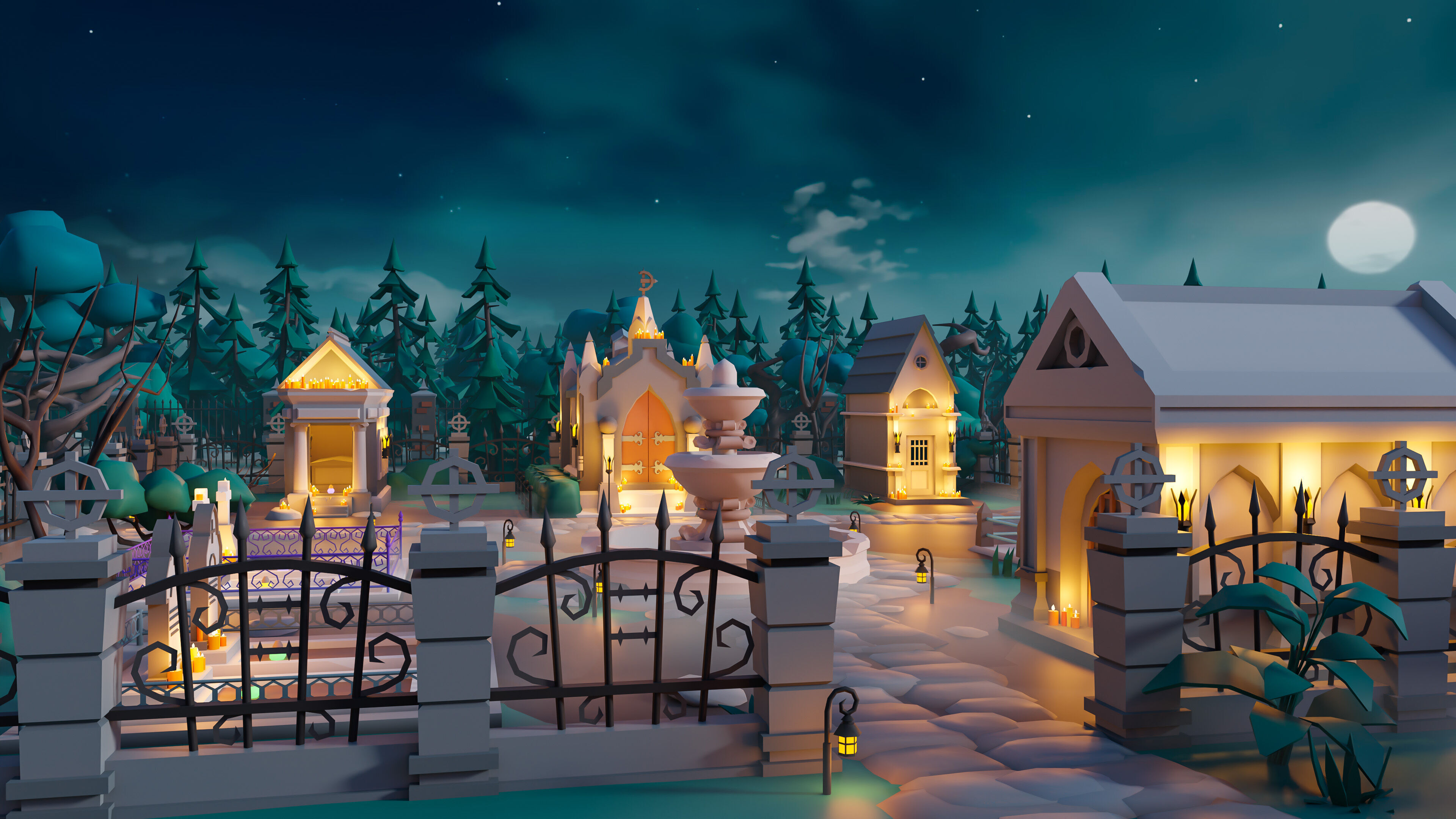 Cemetery Low-poly 3D model_25