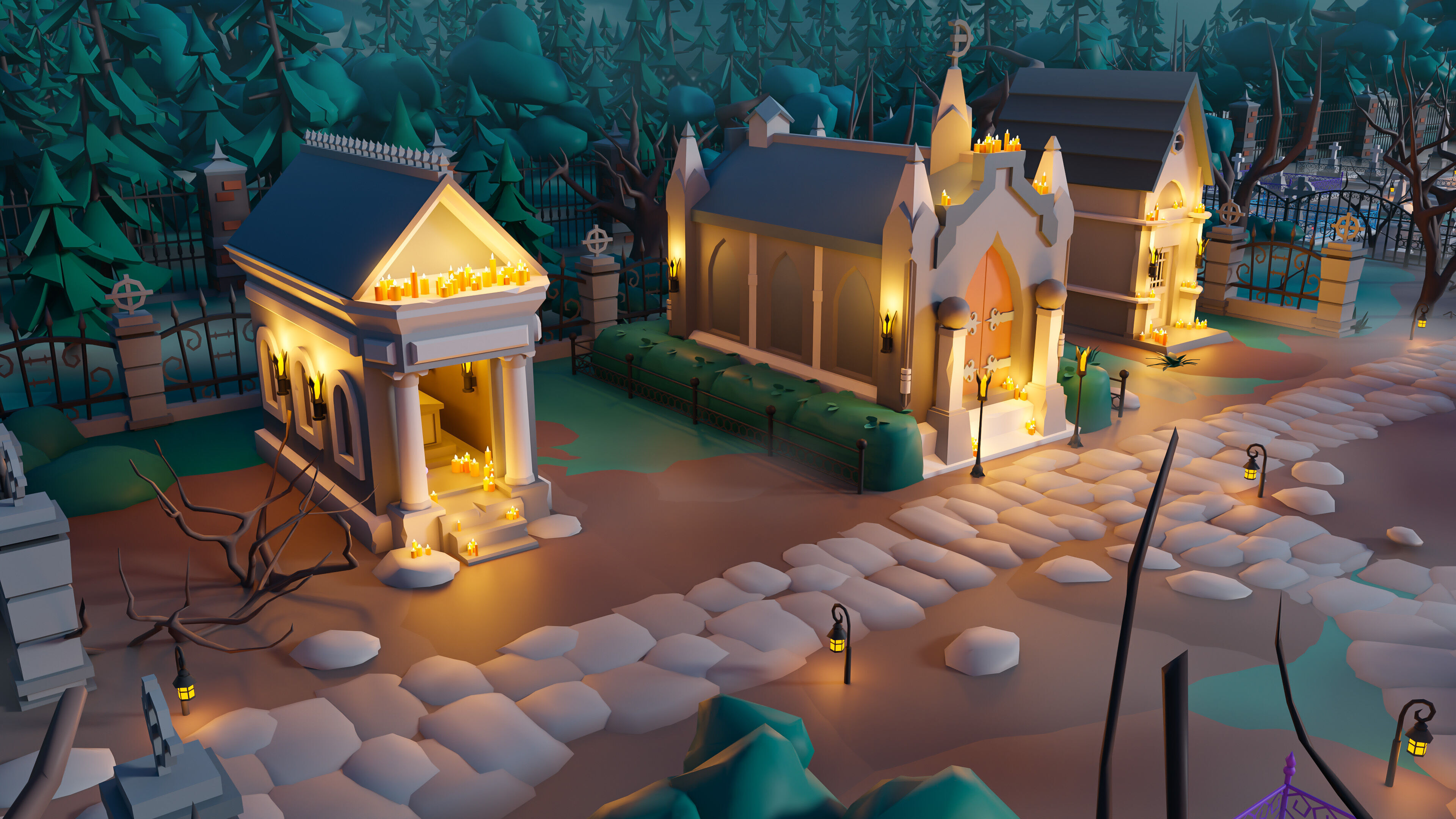 Cemetery Low-poly 3D model_27