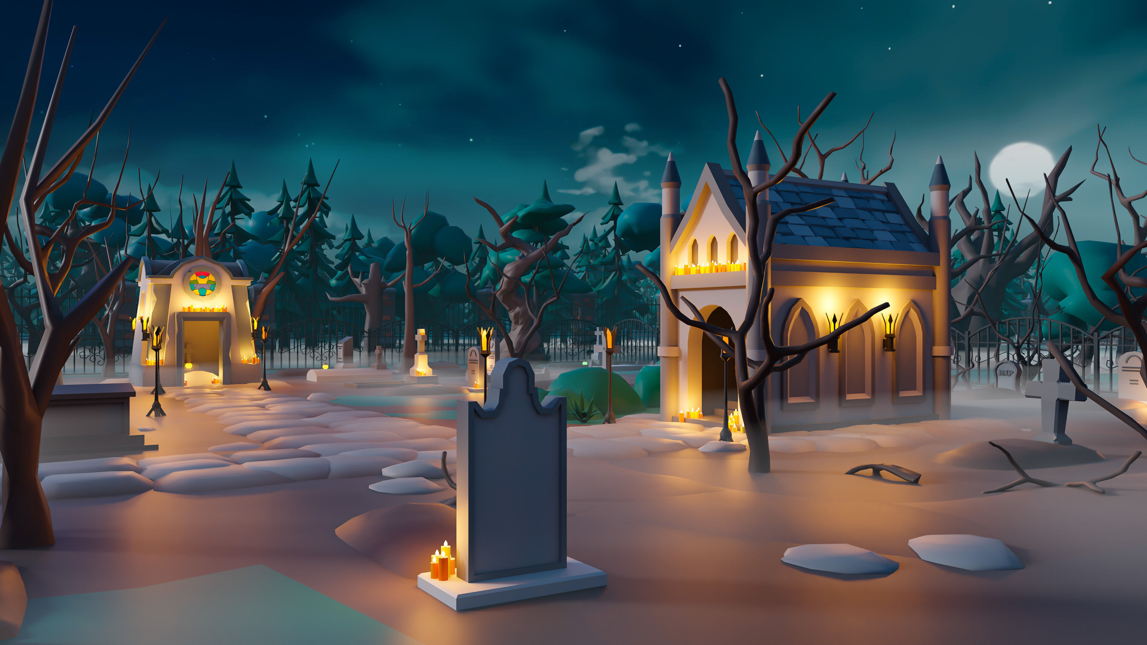 Cemetery Low-poly 3D model_11
